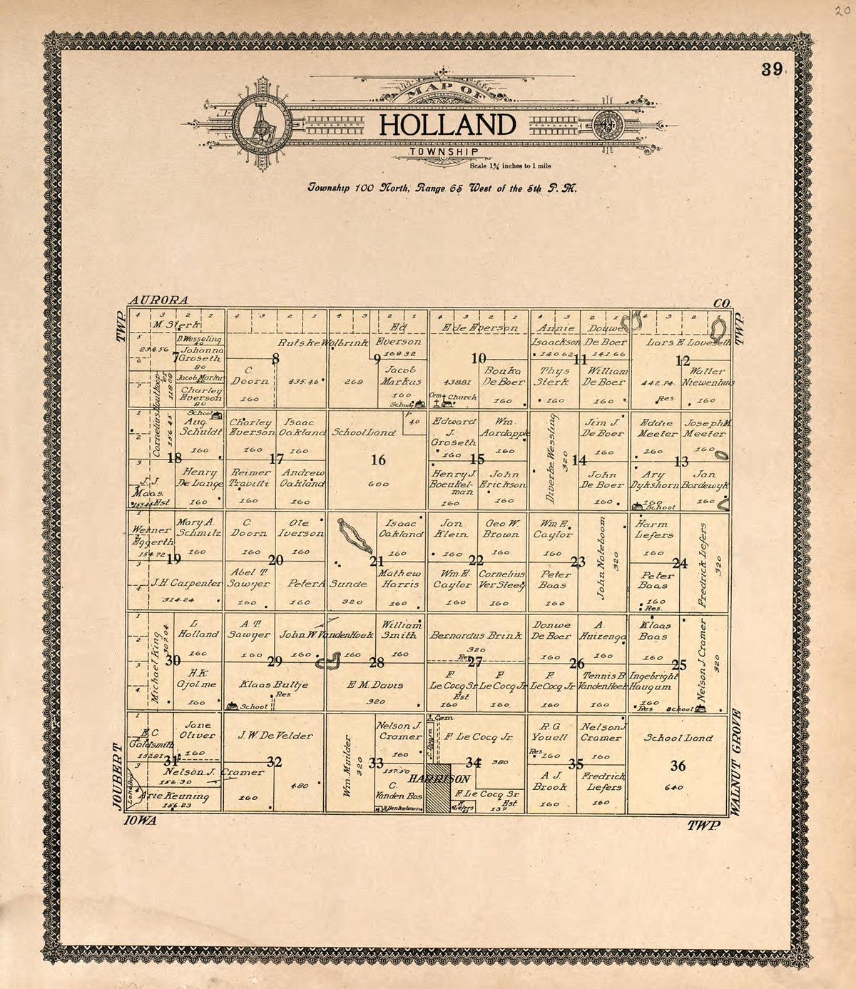 Map of Holland Township from Standard Atlas of Douglas County, South Dakota 1909 by Relic Map Company