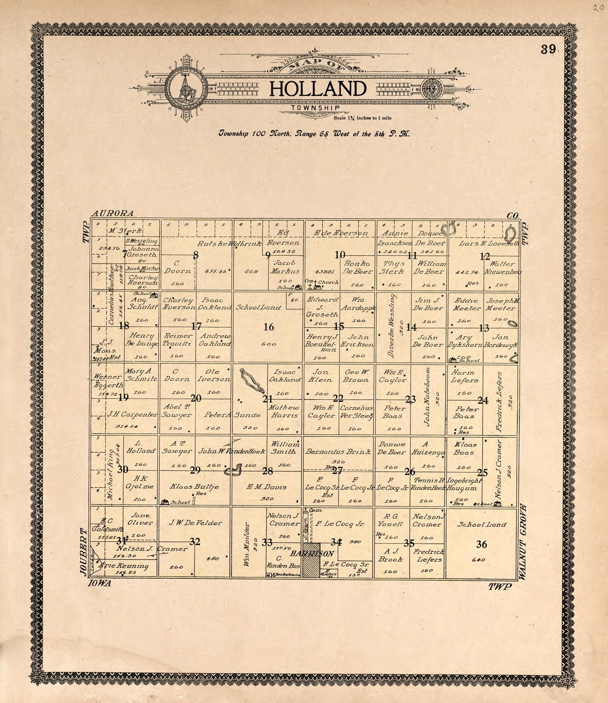 This old map of Map of Holland Township from Standard Atlas of Douglas County, South Dakota from 1909 was created by Geo. A. Ogle & Co in 1909
