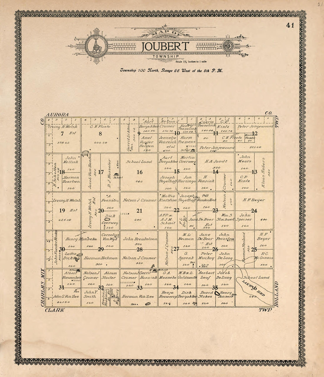 This old map of Map of Joubert Township from Standard Atlas of Douglas County, South Dakota from 1909 was created by Geo. A. Ogle & Co in 1909