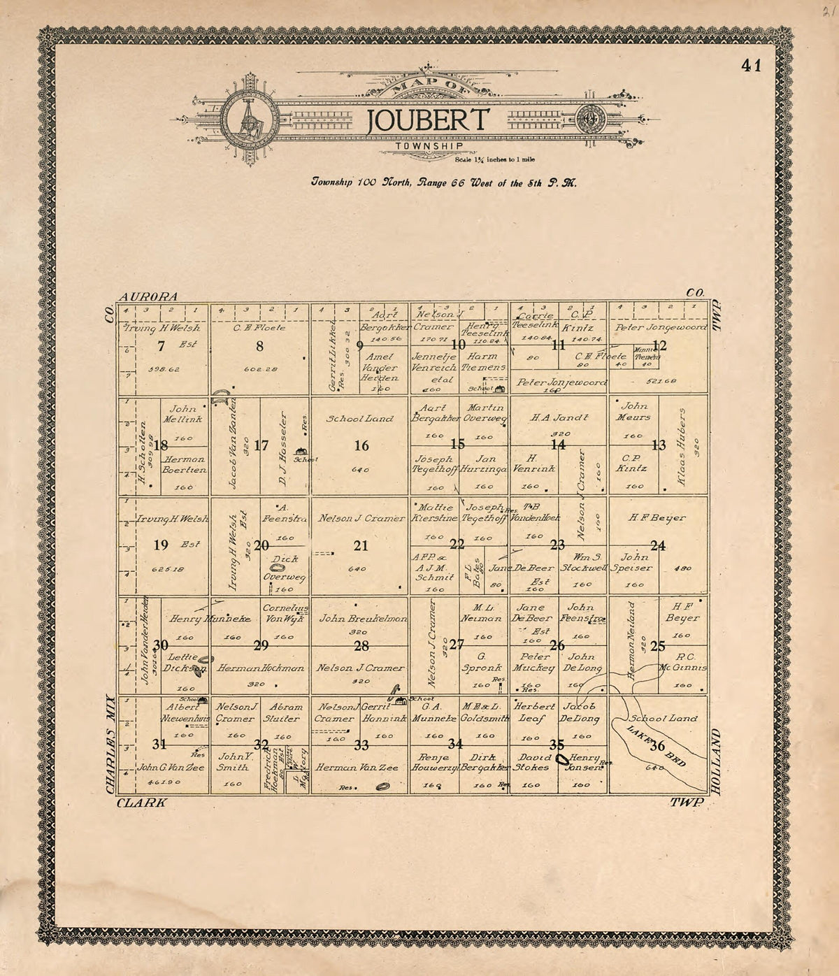 Map of Joubert Township from Standard Atlas of Douglas County, South Dakota 1909 by Relic Map Company