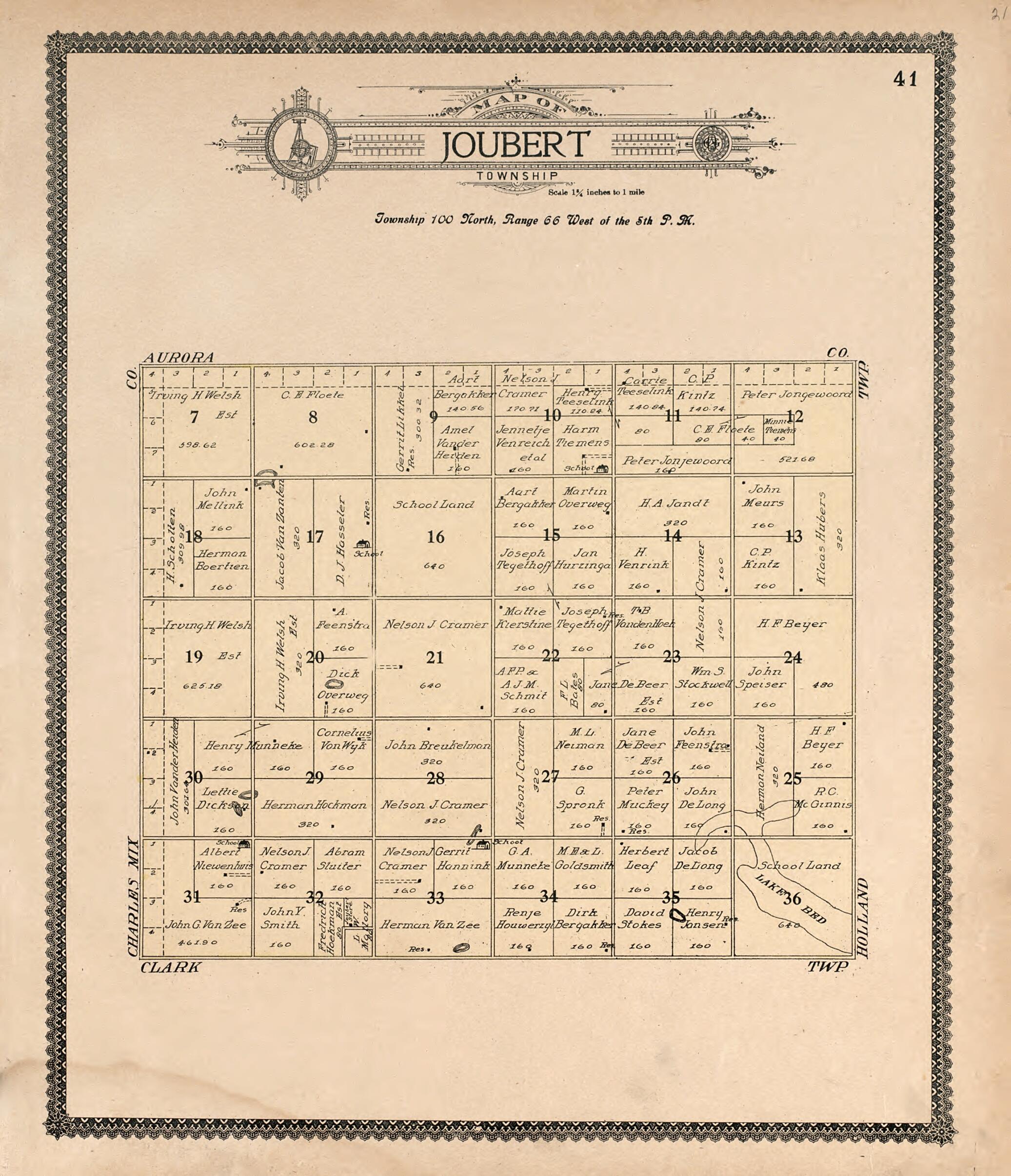 This old map of Map of Joubert Township from Standard Atlas of Douglas County, South Dakota from 1909 was created by Geo. A. Ogle & Co in 1909