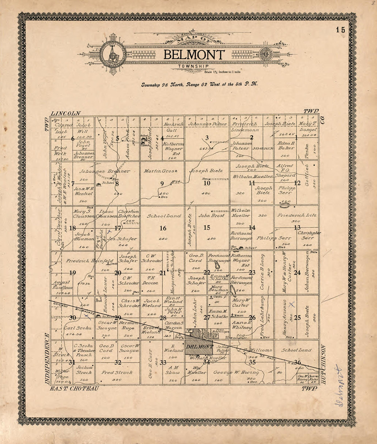 Map of Belmont Township from Standard Atlas of Douglas County, South Dakota 1909 by Relic Map Company