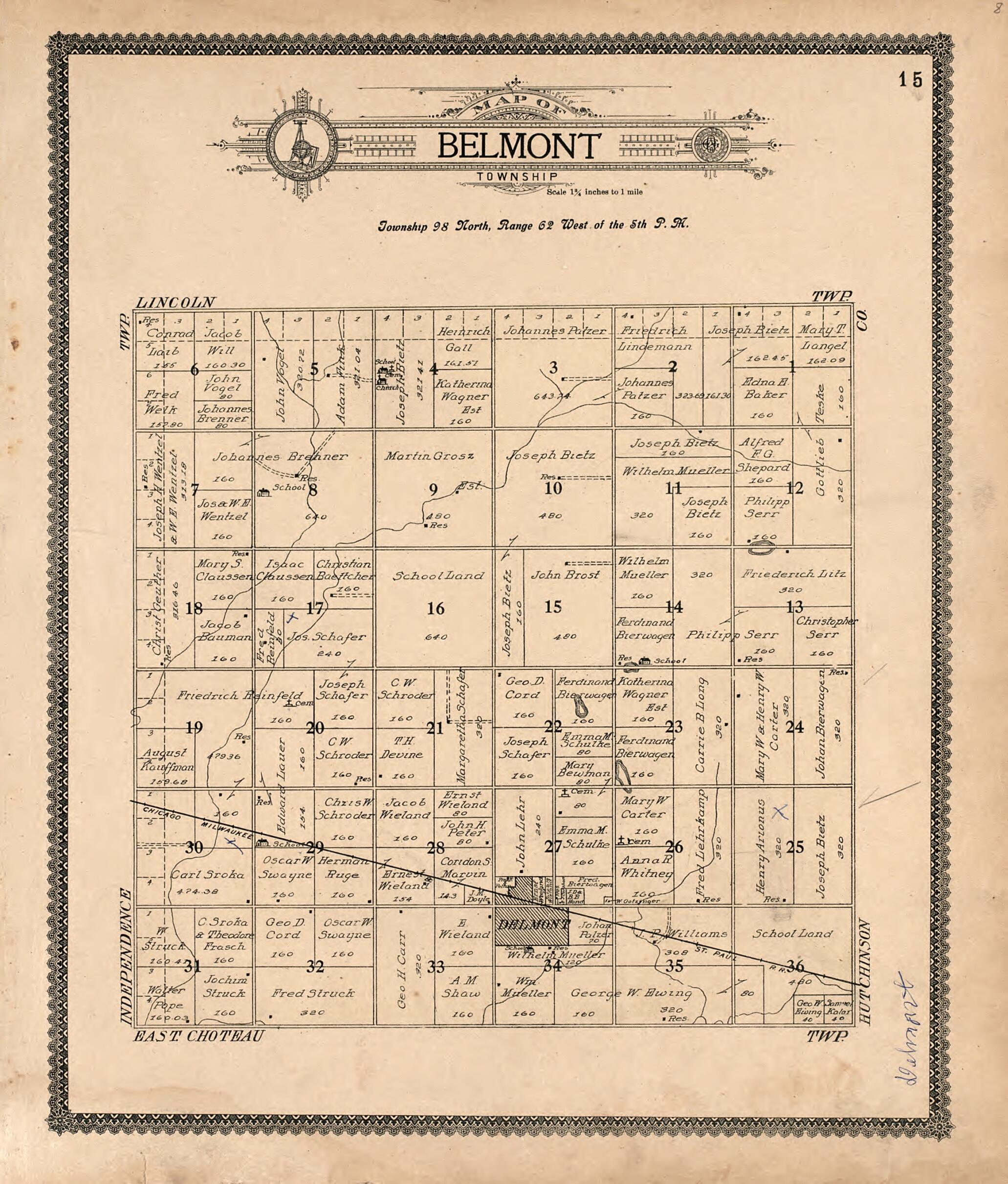 This old map of Map of Belmont Township from Standard Atlas of Douglas County, South Dakota from 1909 was created by Geo. A. Ogle & Co in 1909