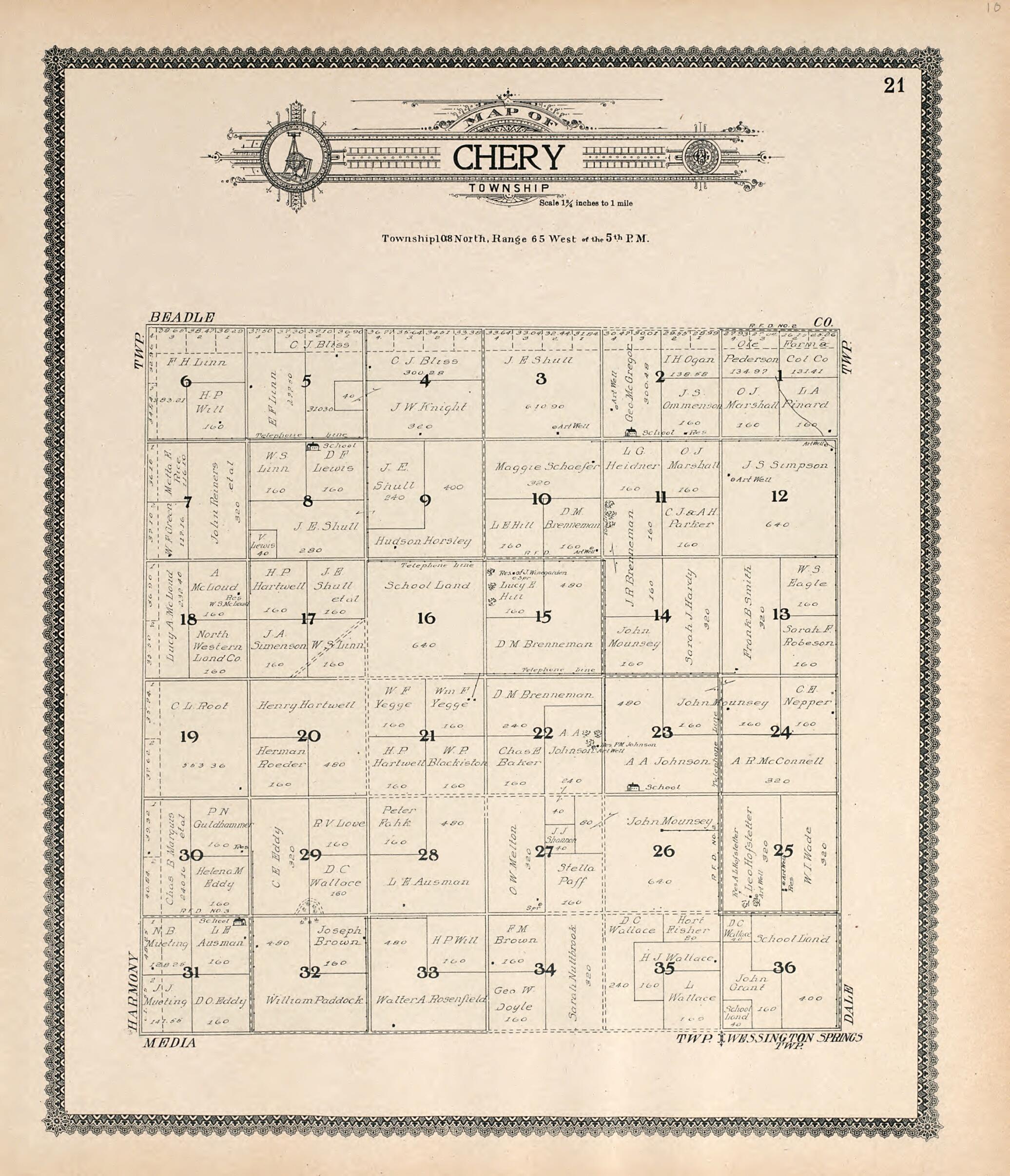 This old map of Map of Chery Township from Standard Atlas of Jerauld County, South Dakota from 1909 was created by Geo. A. Ogle & Co in 1909