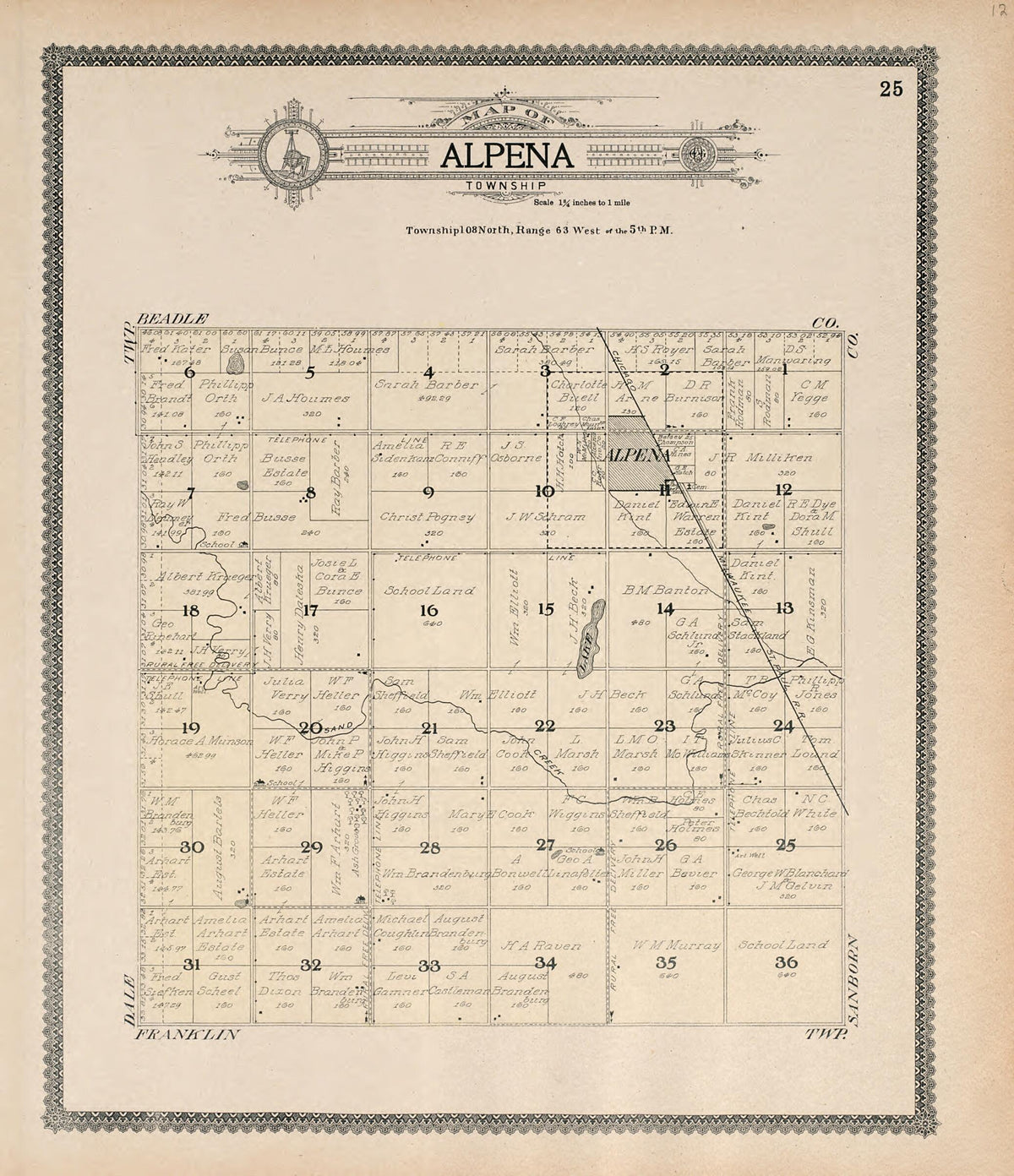 Map of Alpena Township from Standard Atlas of Jerauld County, South Dakota 1909 by Relic Map Company