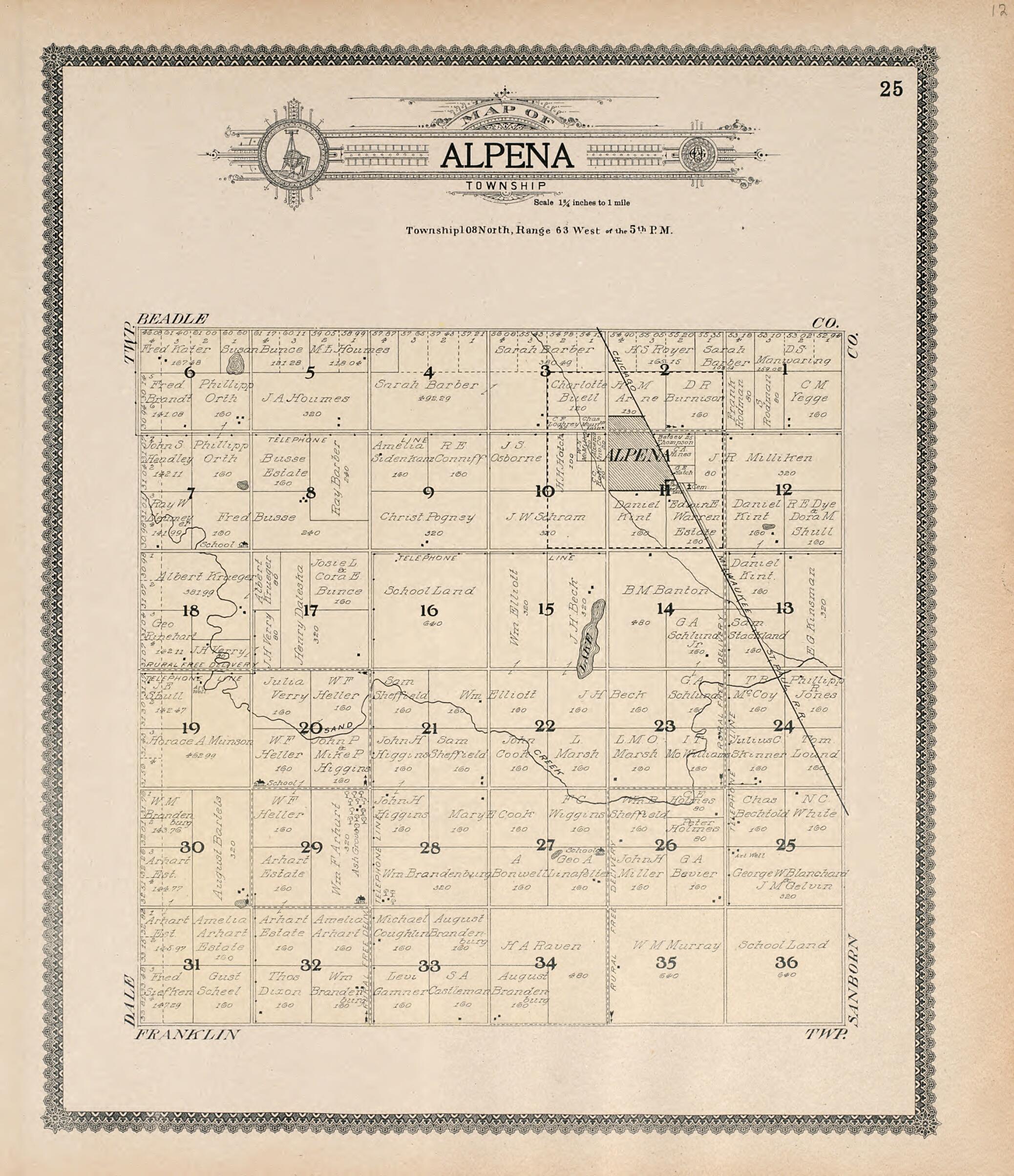 This old map of Map of Alpena Township from Standard Atlas of Jerauld County, South Dakota from 1909 was created by Geo. A. Ogle & Co in 1909