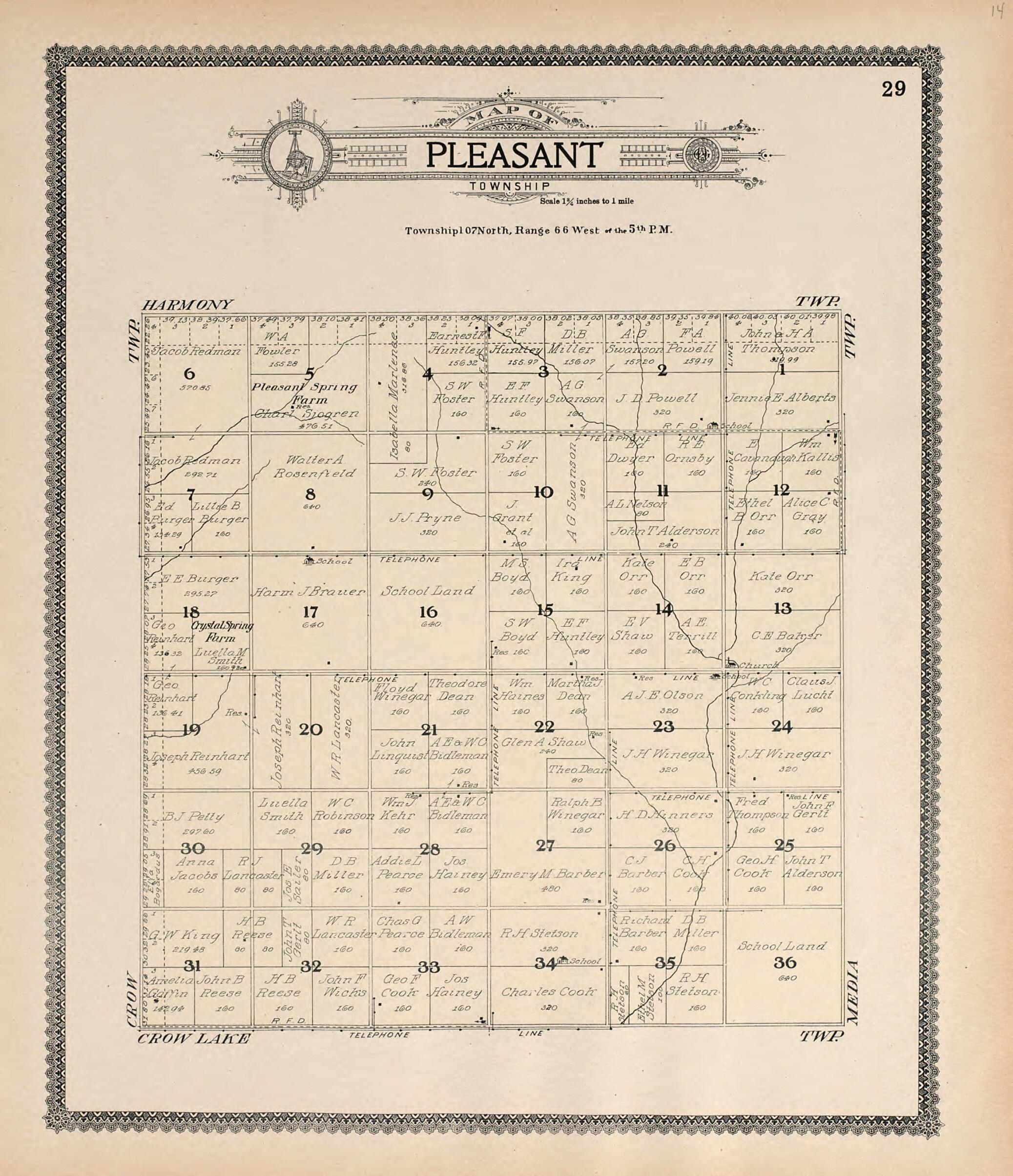 This old map of Map of Pleasant Township from Standard Atlas of Jerauld County, South Dakota from 1909 was created by Geo. A. Ogle & Co in 1909
