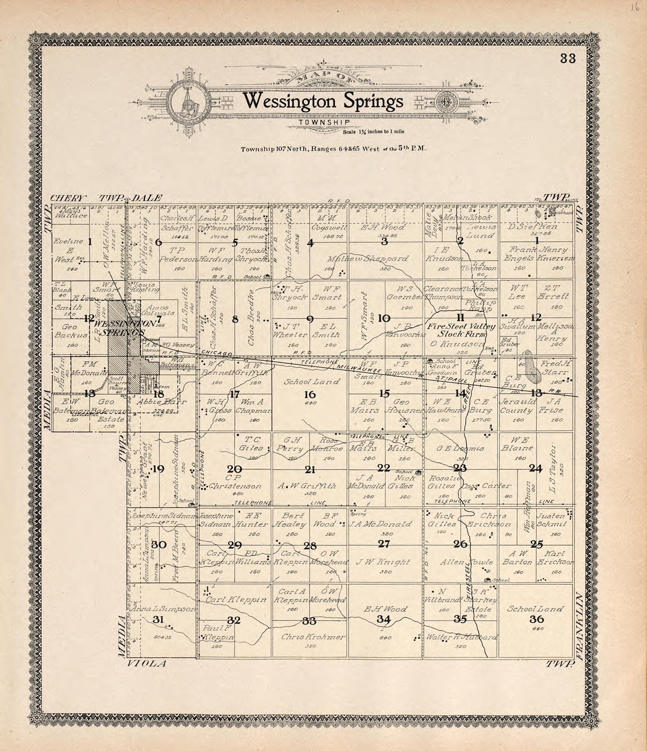 This old map of Map of Wessington Springs Township from Standard Atlas of Jerauld County, South Dakota from 1909 was created by Geo. A. Ogle & Co in 1909