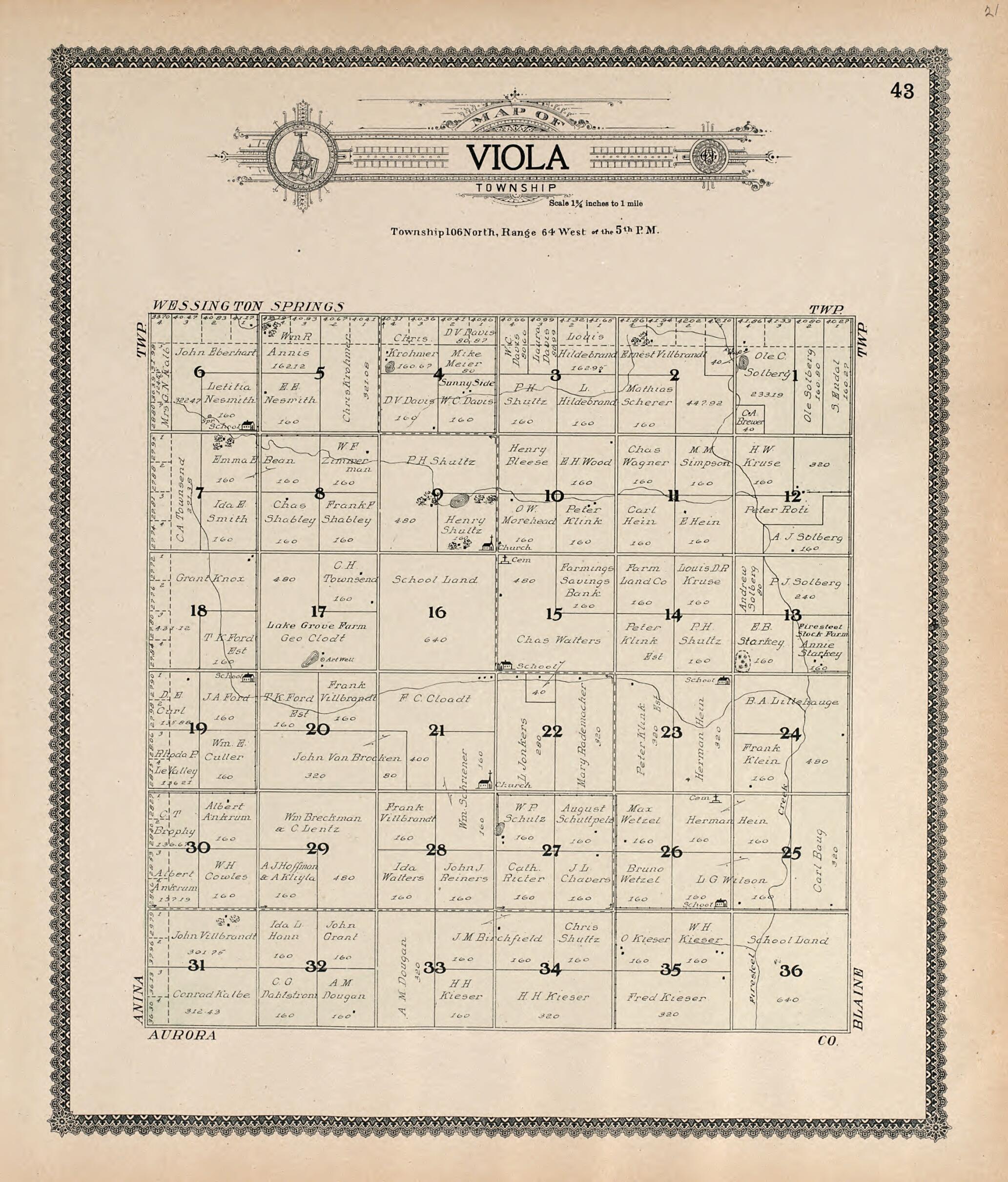 This old map of Map of Viola Township from Standard Atlas of Jerauld County, South Dakota from 1909 was created by Geo. A. Ogle & Co in 1909