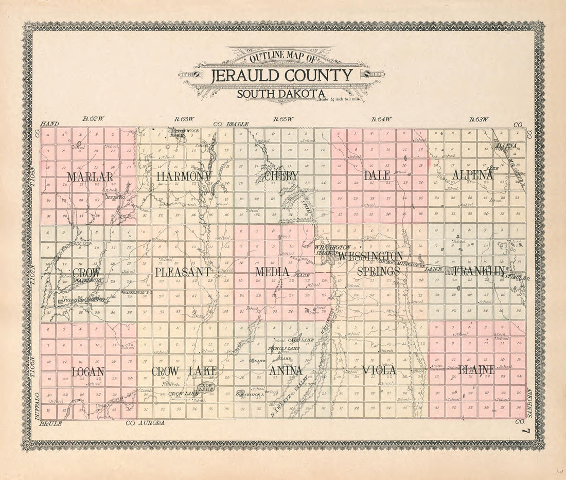 This old map of Outline Map of Jerauld County, South Dakota from Standard Atlas of Jerauld County, South Dakota from 1909 was created by Geo. A. Ogle & Co in 1909