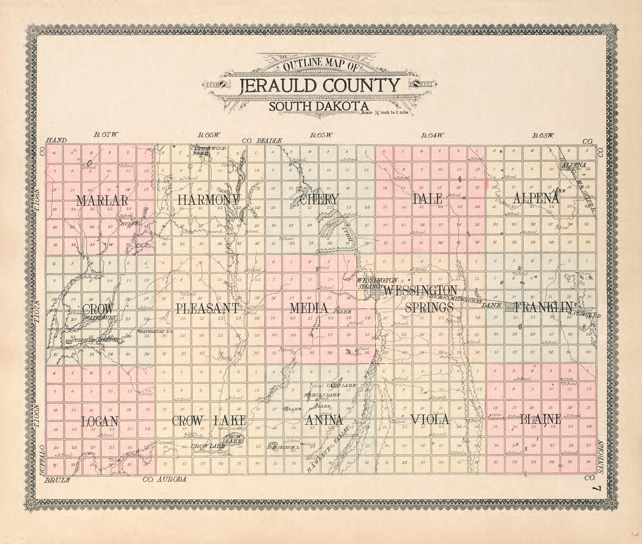 This old map of Outline Map of Jerauld County, South Dakota from Standard Atlas of Jerauld County, South Dakota from 1909 was created by Geo. A. Ogle & Co in 1909