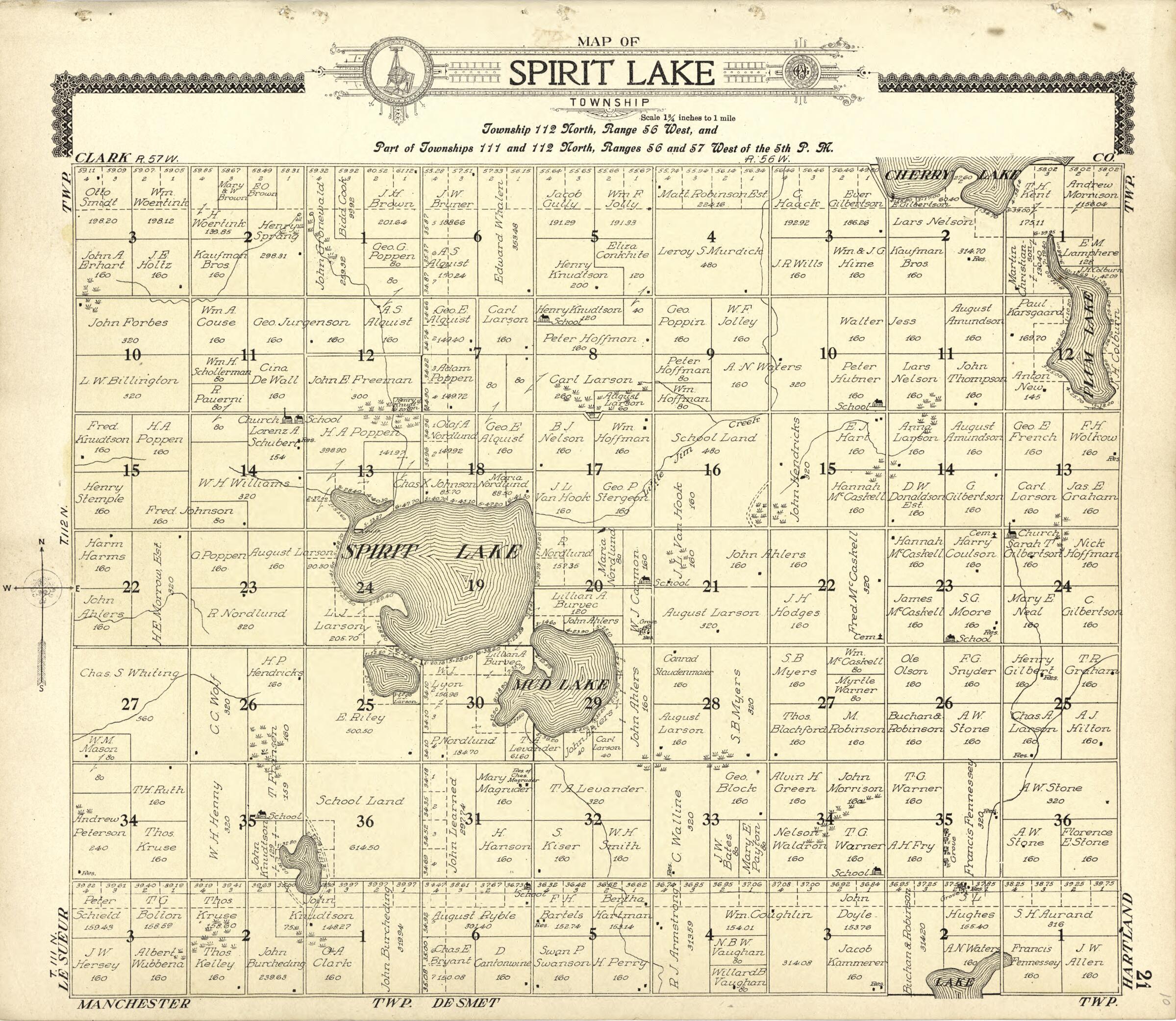 This old map of Map of Spirit Lake from Standard Atlas of Kingsbury County, South Dakota from 1909 was created by Geo. A. Ogle & Co in 1909