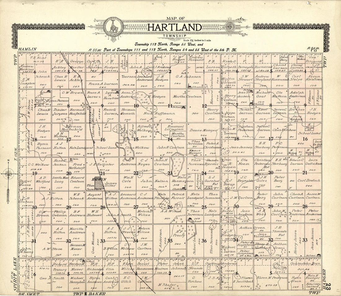 This old map of Map of Hartland from Standard Atlas of Kingsbury County, South Dakota from 1909 was created by Geo. A. Ogle & Co in 1909