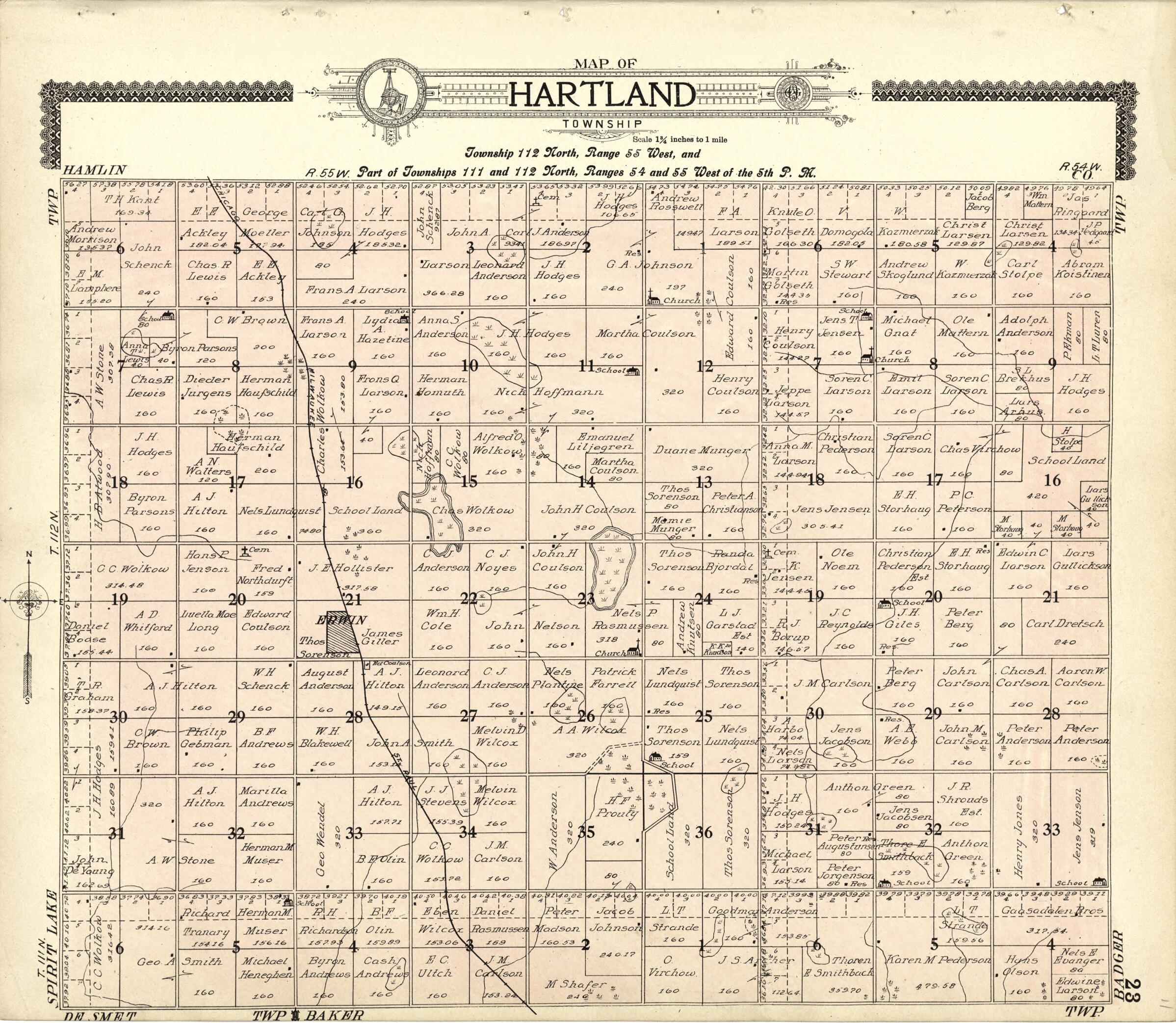 This old map of Map of Hartland from Standard Atlas of Kingsbury County, South Dakota from 1909 was created by Geo. A. Ogle & Co in 1909
