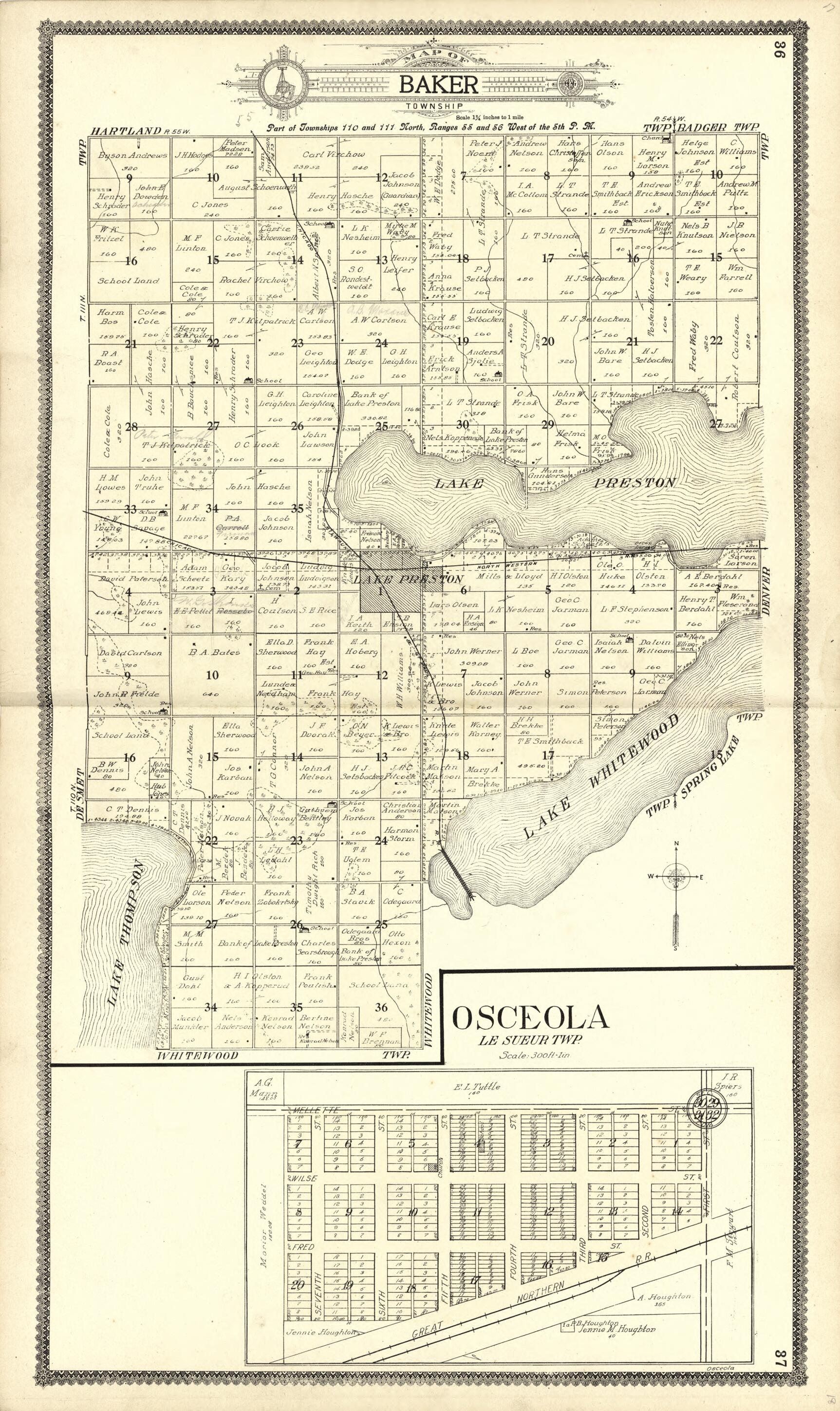 This old map of Map of Baker; Osceola from Standard Atlas of Kingsbury County, South Dakota from 1909 was created by Geo. A. Ogle & Co in 1909