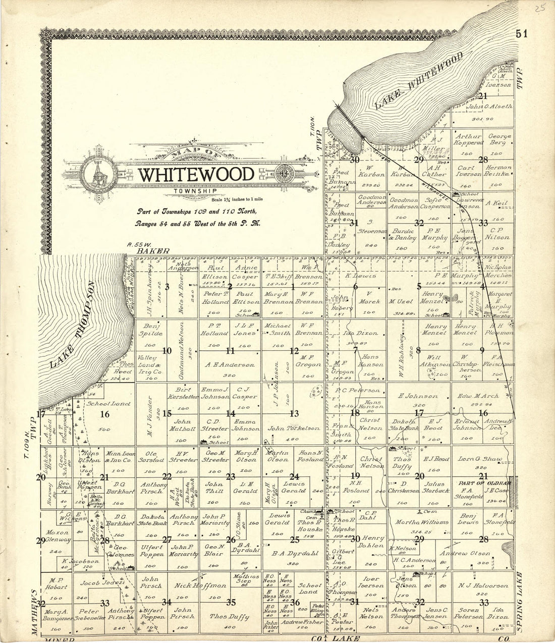 This old map of Map of Whitewood from Standard Atlas of Kingsbury County, South Dakota from 1909 was created by Geo. A. Ogle & Co in 1909