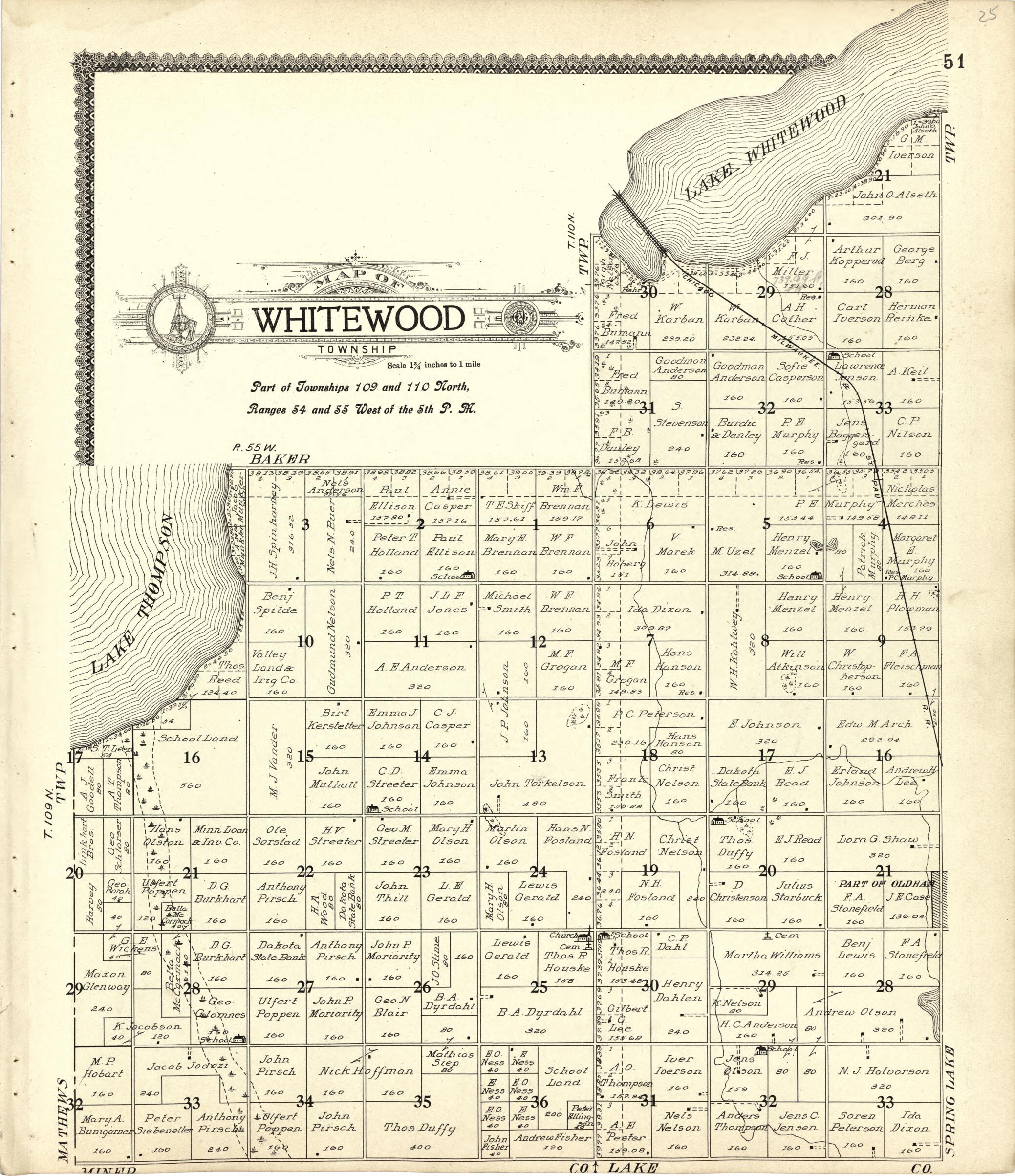 This old map of Map of Whitewood from Standard Atlas of Kingsbury County, South Dakota from 1909 was created by Geo. A. Ogle & Co in 1909