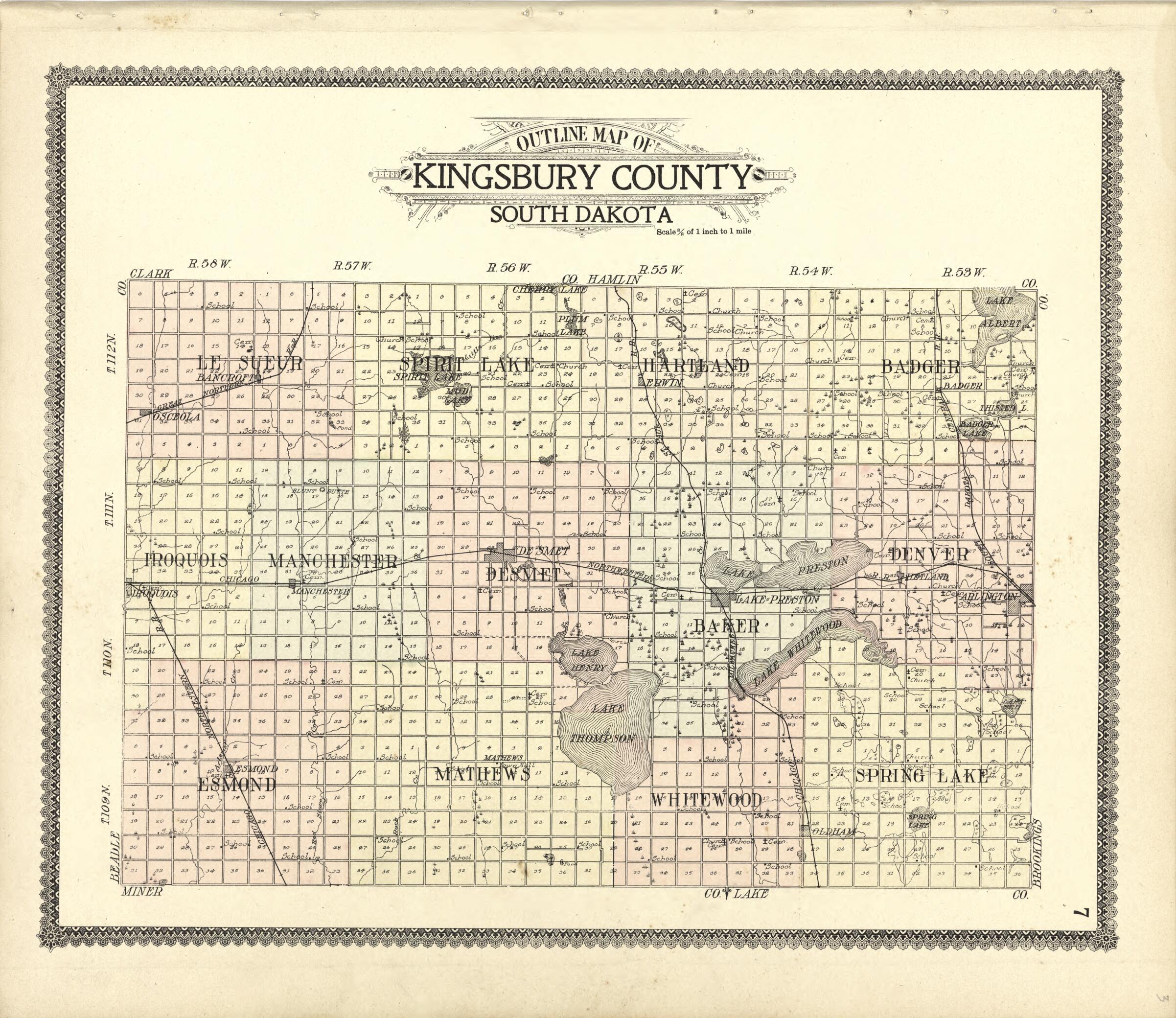 Outline Map Of Kingsbury County From Standard Atlas Of Kingsbury County