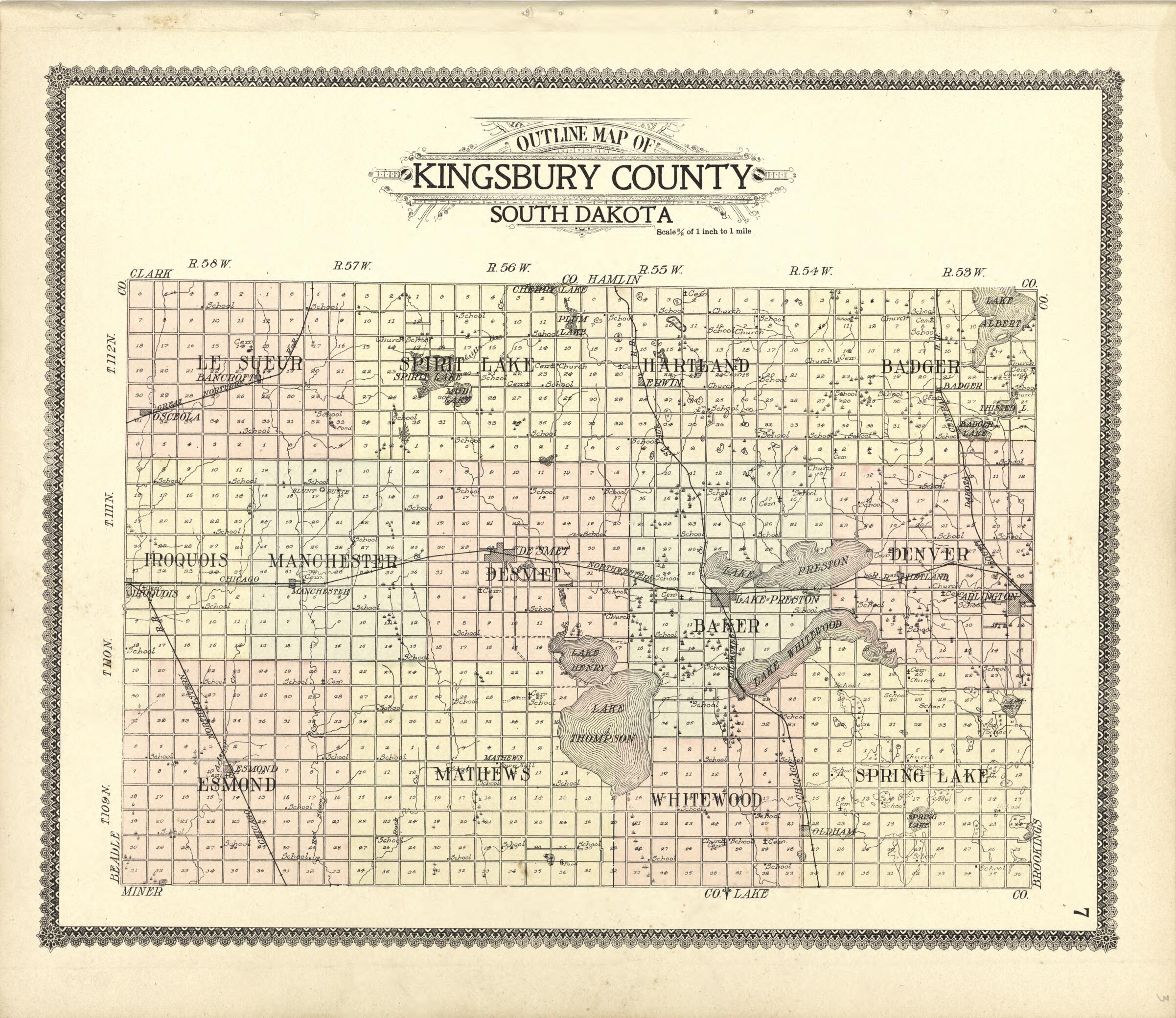 This old map of Outline Map of Kingsbury County from Standard Atlas of Kingsbury County, South Dakota from 1909 was created by Geo. A. Ogle & Co in 1909