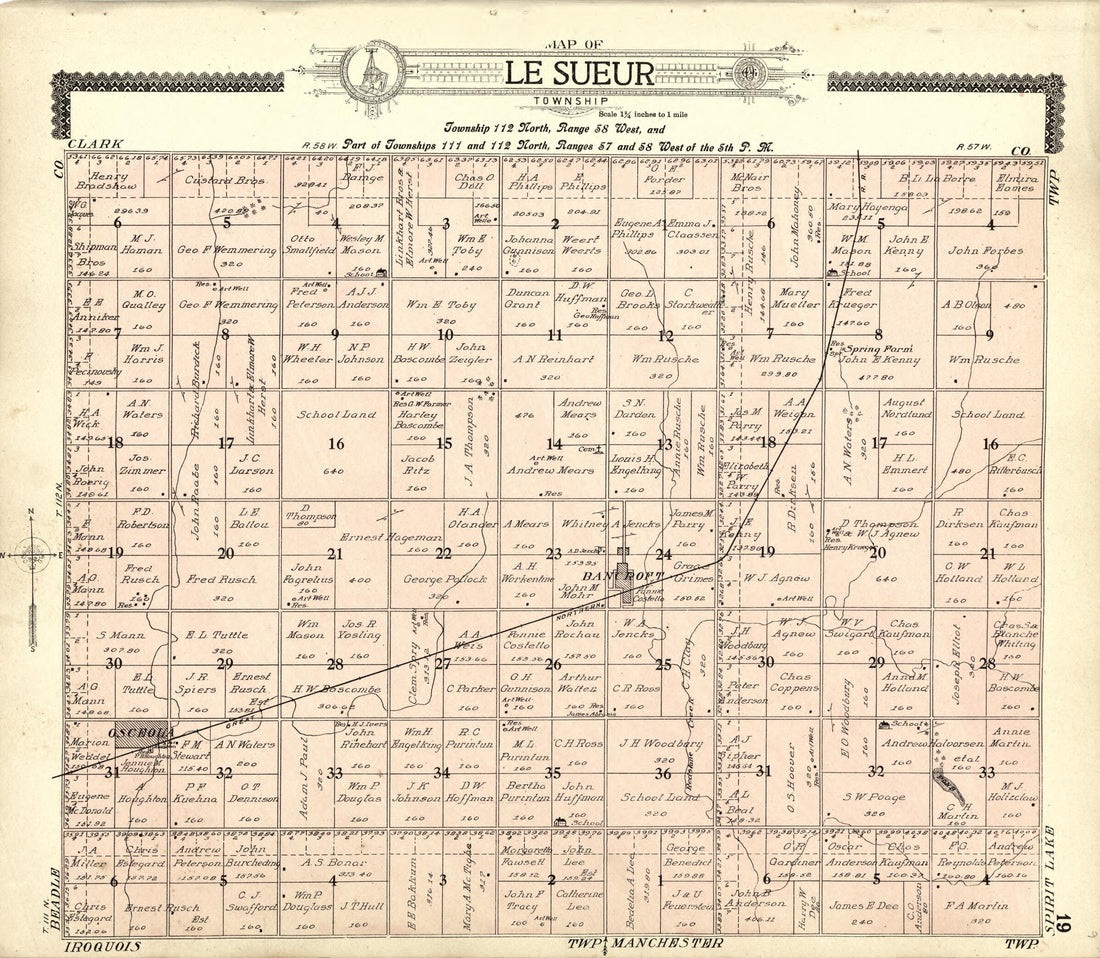This old map of Map of Le Sueur from Standard Atlas of Kingsbury County, South Dakota from 1909 was created by Geo. A. Ogle & Co in 1909