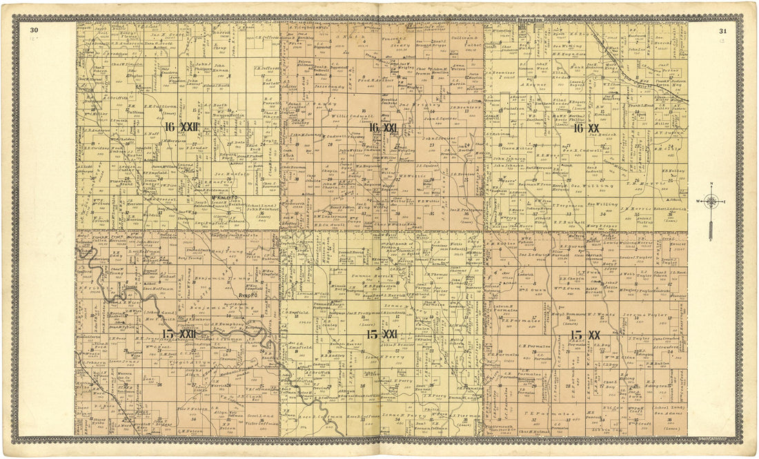 This old map of 16 XXII; 16 XXI; 16 XX; 15 XXII; 15 XXI; 15 XX from Standard Atlas of Custer County, Nebraska from 1904 was created by Geo. A. Ogle & Co in 1904