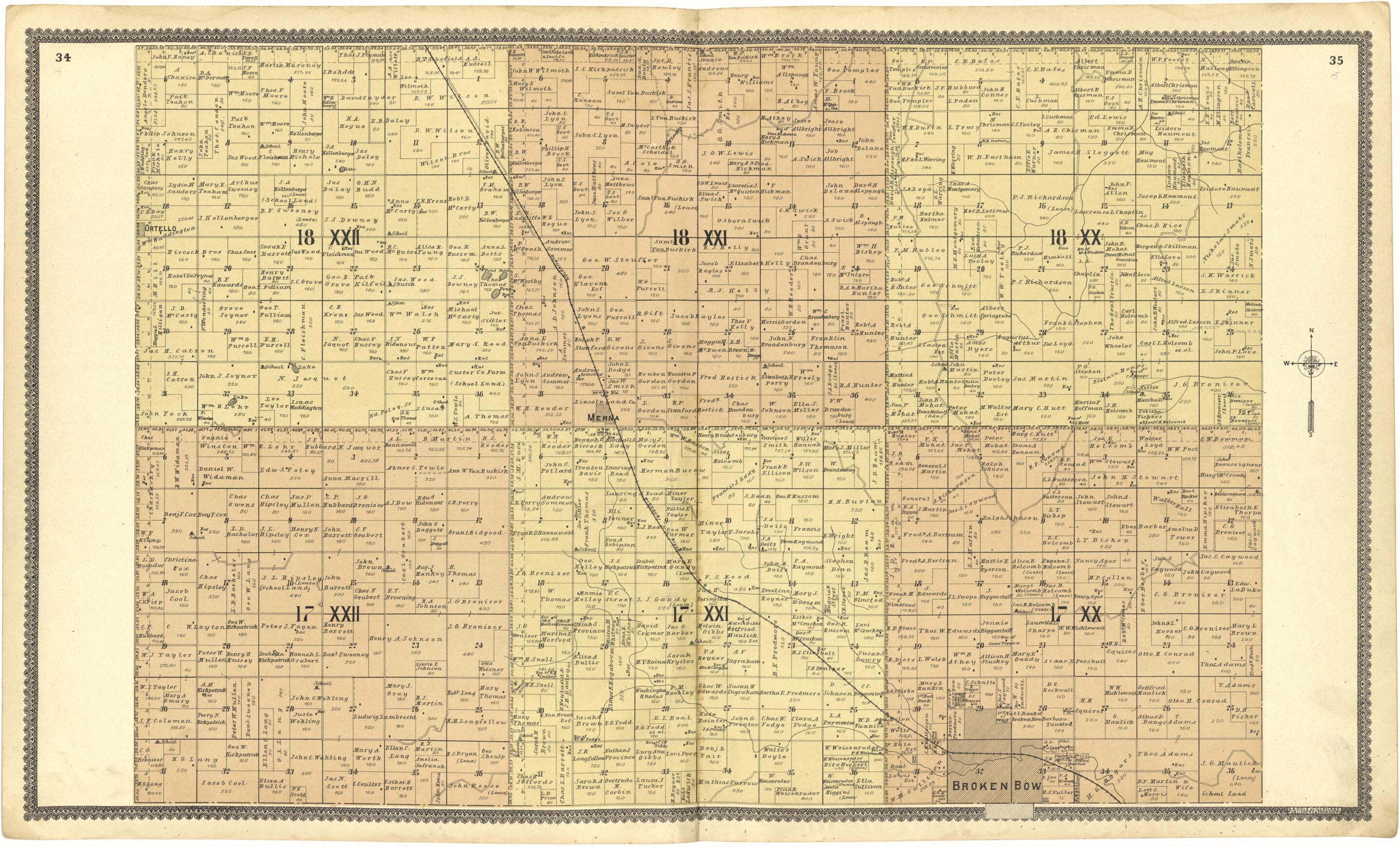 This old map of 18 XXII; 18 XXI; 18 XX; 17 XXII; 17 XXI; 17 XX from Standard Atlas of Custer County, Nebraska from 1904 was created by Geo. A. Ogle & Co in 1904