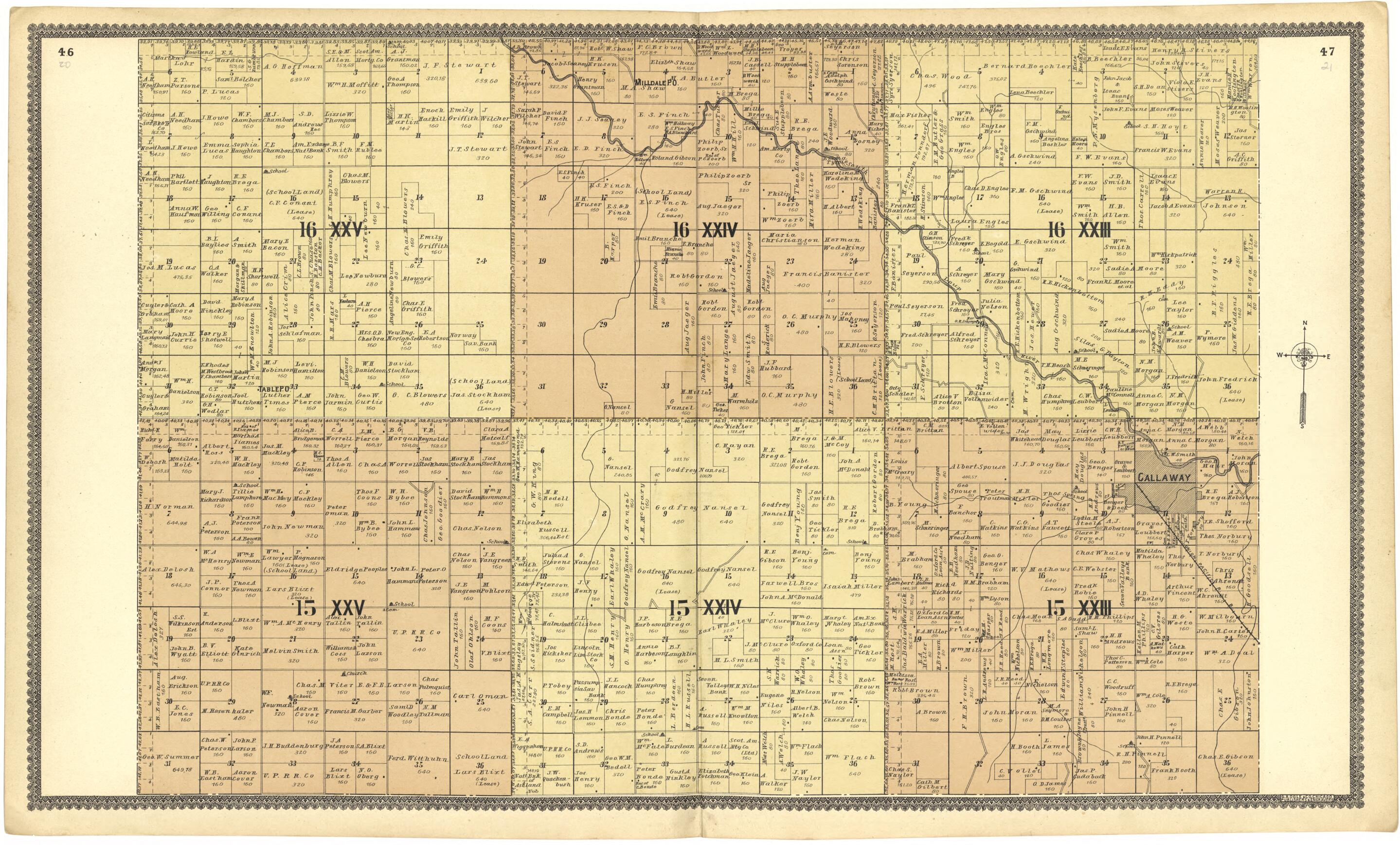 This old map of 16 XXV; 16 XXIV; 16 XXIII; 15 XXV; 15 XXIV; 15 XXIII from Standard Atlas of Custer County, Nebraska from 1904 was created by Geo. A. Ogle & Co in 1904