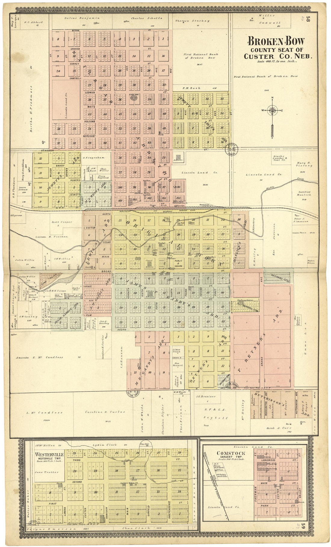 This old map of Broken Bow County Seat of Custer, Neb. from Standard Atlas of Custer County, Nebraska from 1904 was created by Geo. A. Ogle & Co in 1904