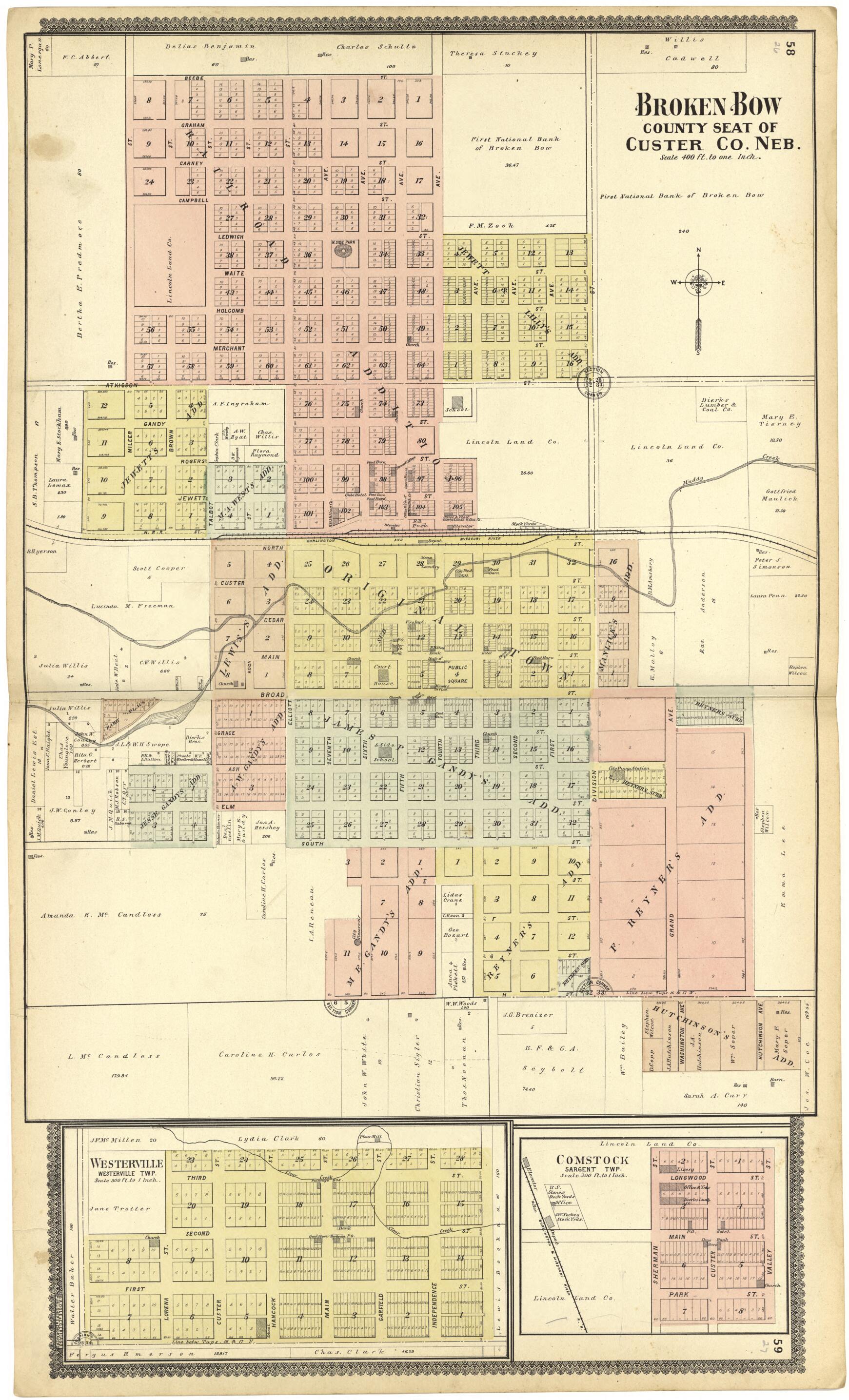 This old map of Broken Bow County Seat of Custer, Neb. from Standard Atlas of Custer County, Nebraska from 1904 was created by Geo. A. Ogle & Co in 1904