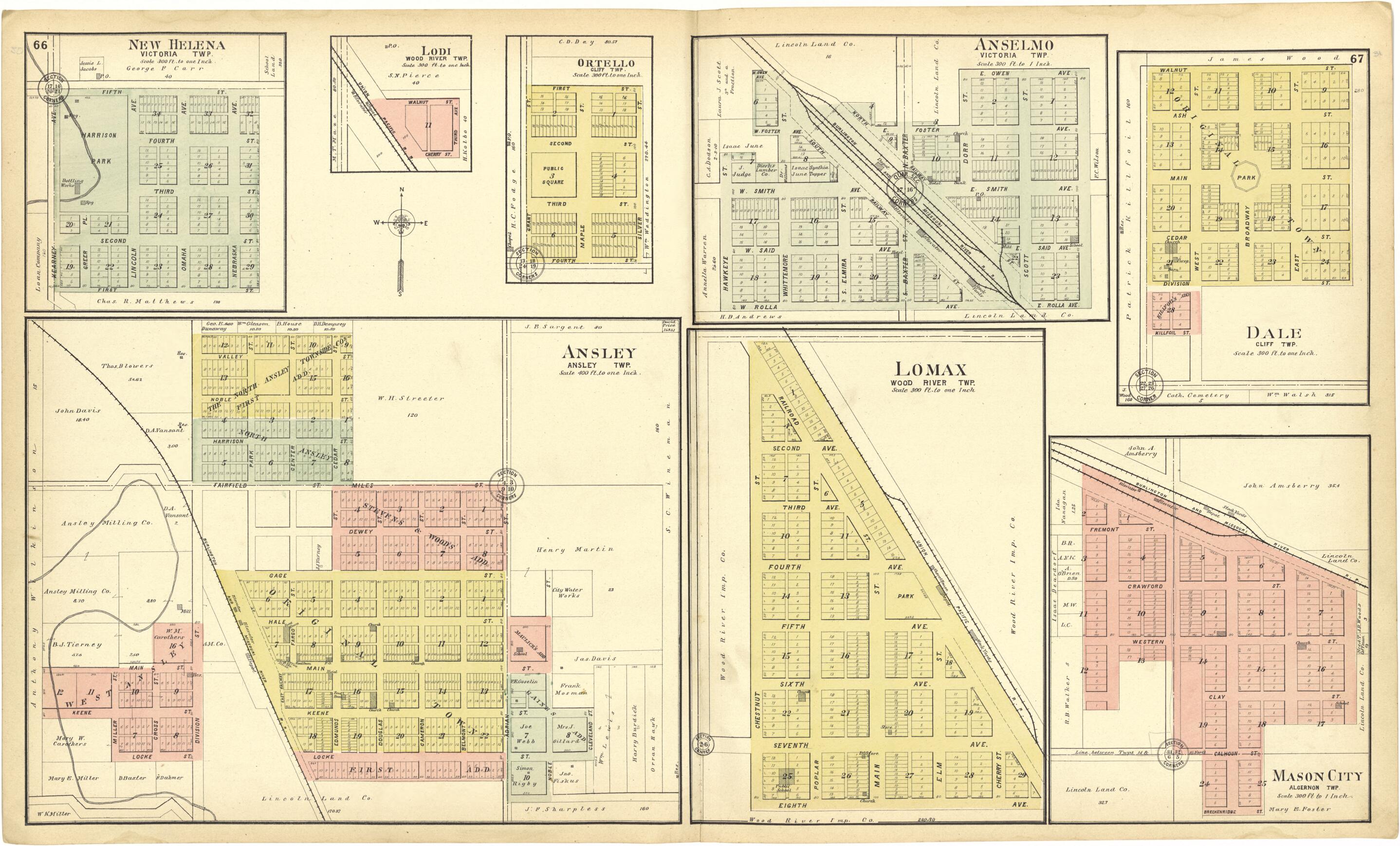 This old map of New Helena; Lodi; Ortello; Ansley; Anselmo; Dale; Lomax; Mason City from Standard Atlas of Custer County, Nebraska from 1904 was created by Geo. A. Ogle & Co in 1904