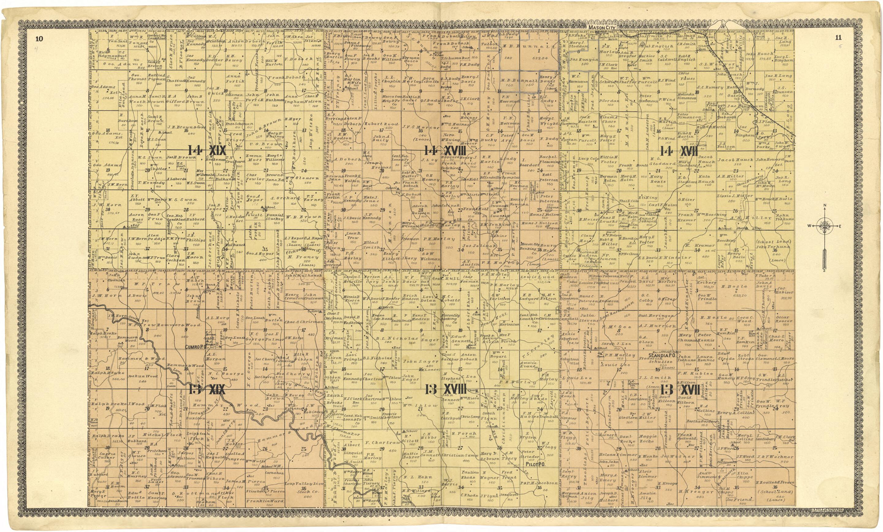 This old map of 14 XIX; 14 XVIII; 14 XVII; 13 XIX; 13 XVIII; 13 XVII from Standard Atlas of Custer County, Nebraska from 1904 was created by Geo. A. Ogle & Co in 1904