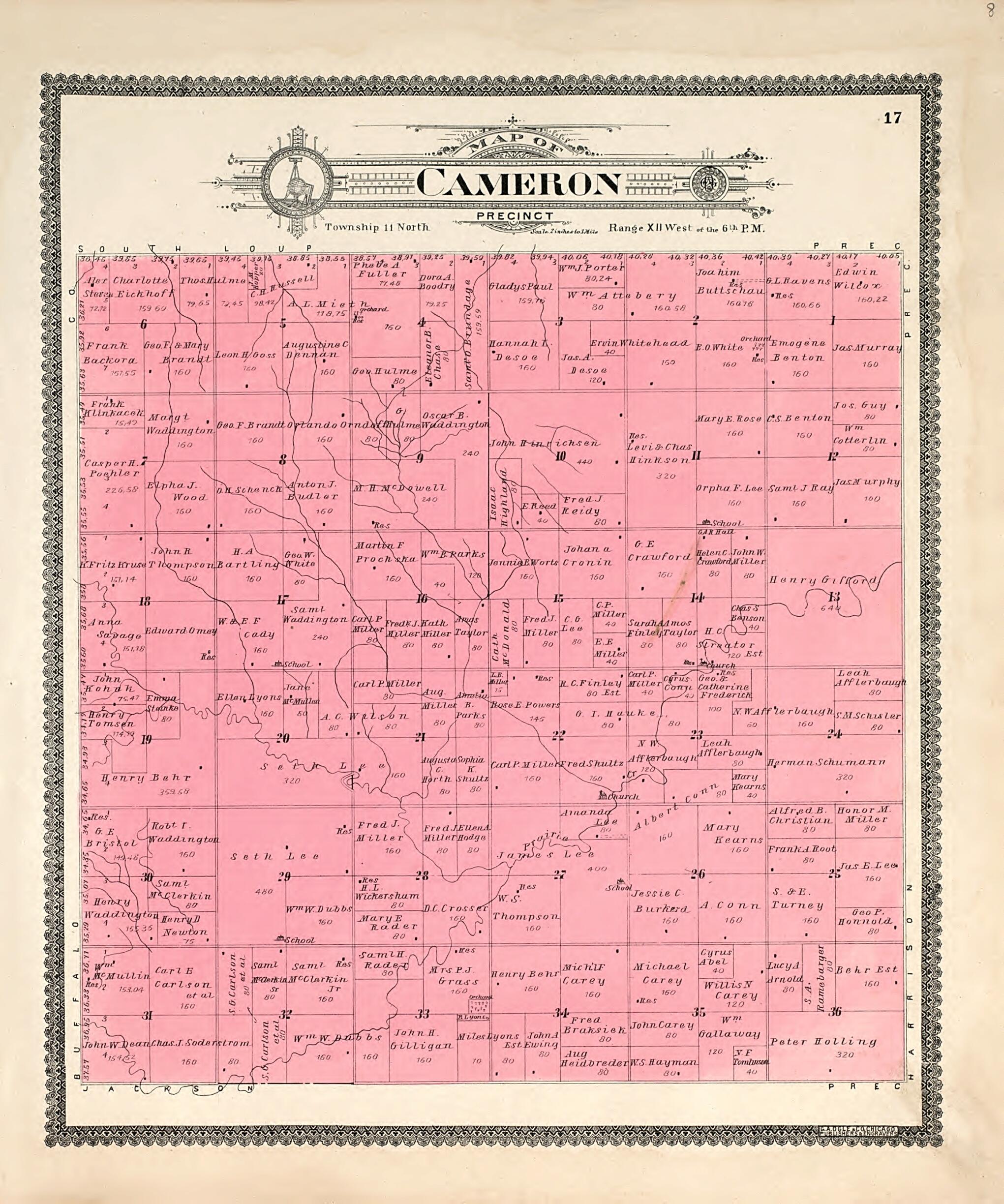 This old map of Cameron from Standard Atlas of Hall County, Nebraska from 1904 was created by Geo. A. Ogle & Co in 1904