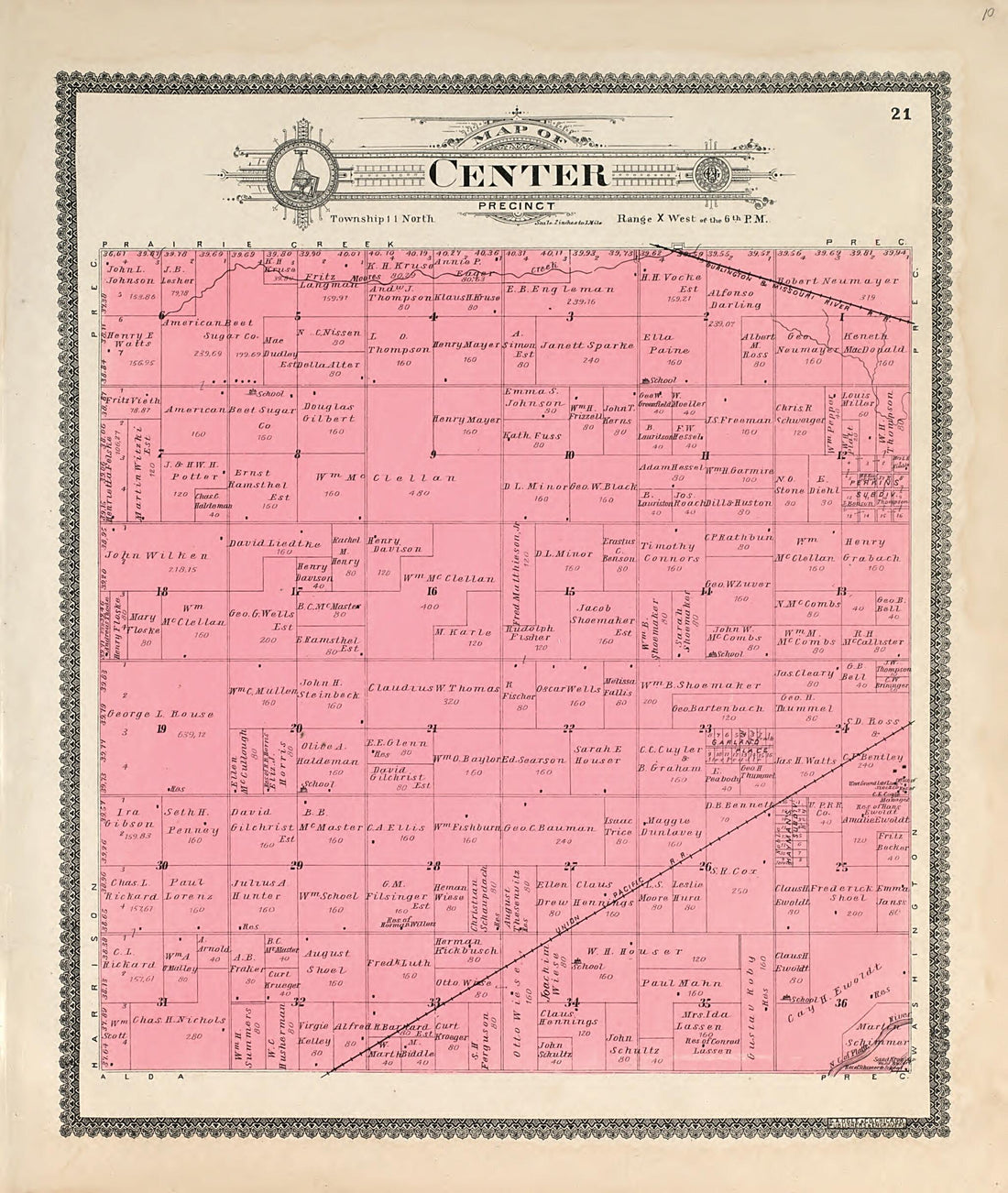 This old map of Center from Standard Atlas of Hall County, Nebraska from 1904 was created by Geo. A. Ogle & Co in 1904
