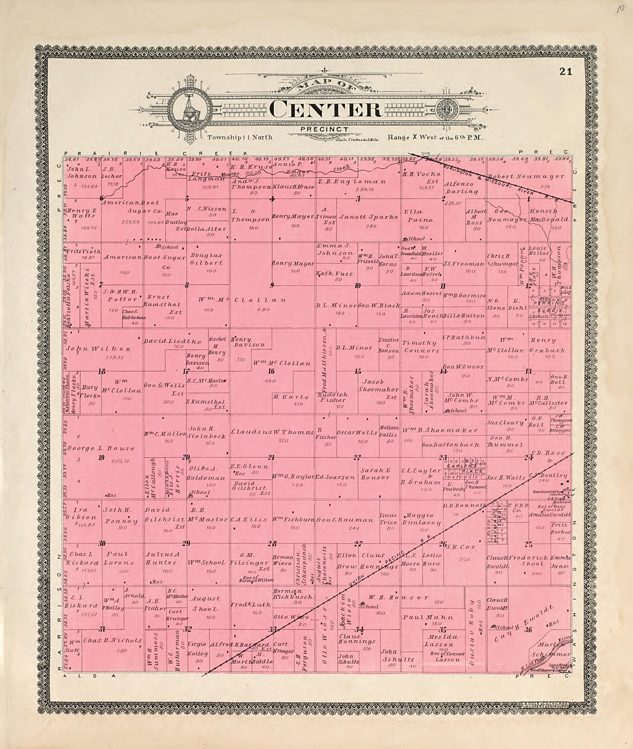 This old map of Center from Standard Atlas of Hall County, Nebraska from 1904 was created by Geo. A. Ogle & Co in 1904
