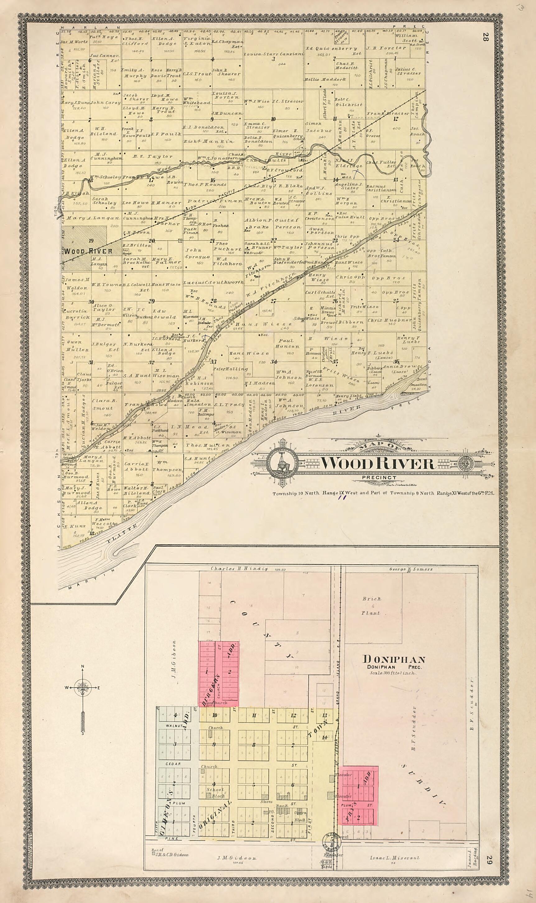 This old map of Wood River - Doniphan from Standard Atlas of Hall County, Nebraska from 1904 was created by Geo. A. Ogle & Co in 1904