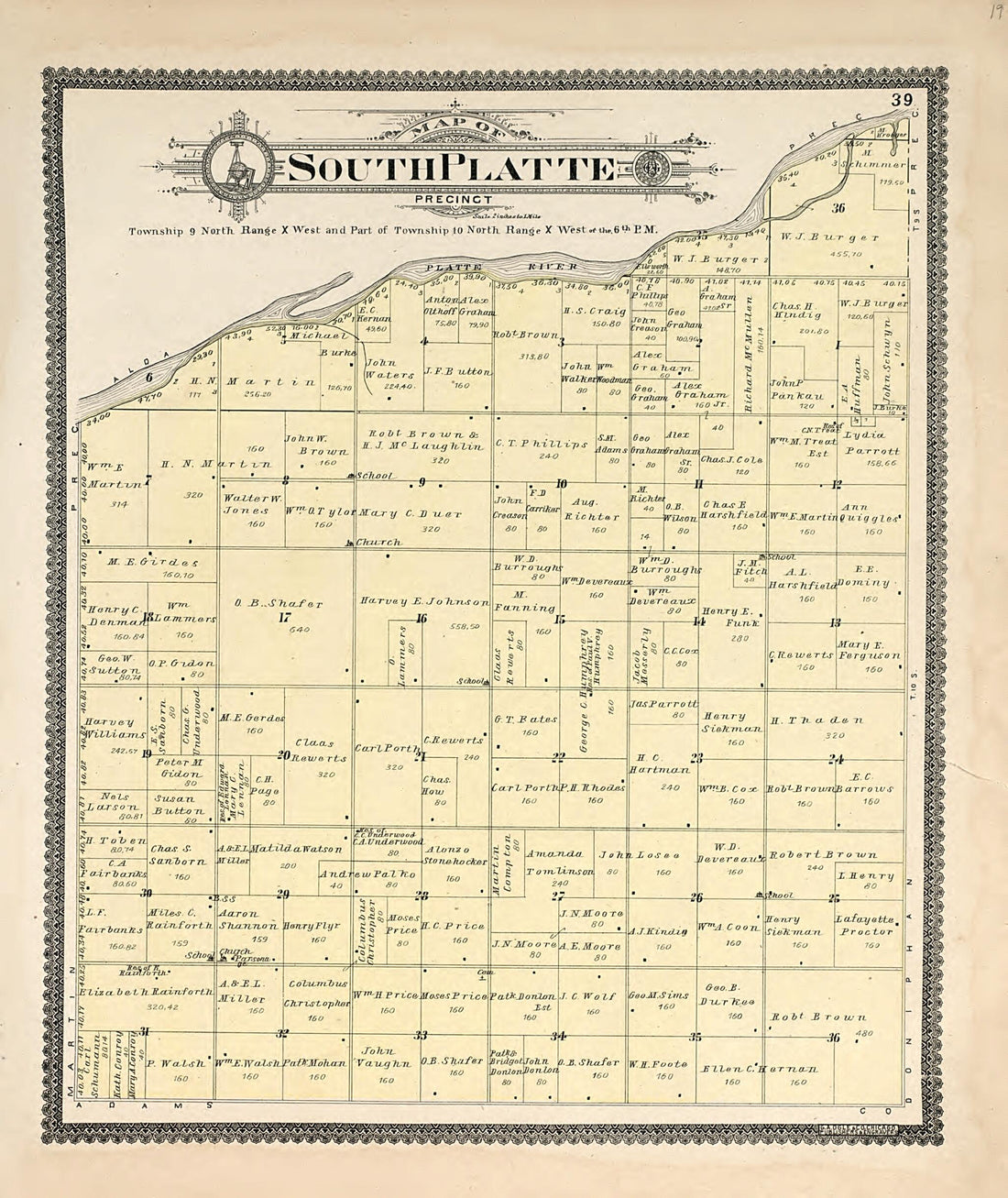 This old map of South Platte from Standard Atlas of Hall County, Nebraska from 1904 was created by Geo. A. Ogle & Co in 1904