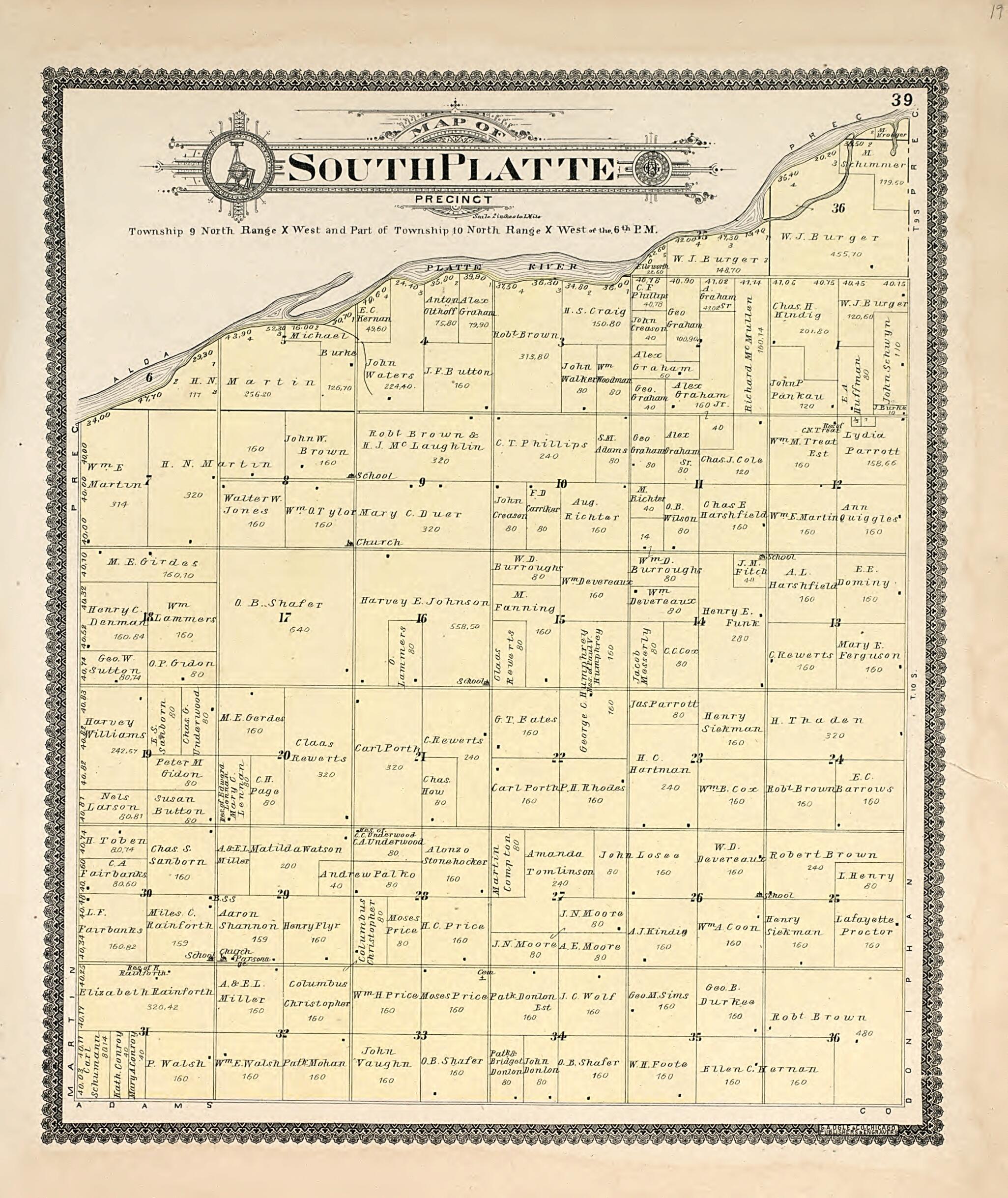 This old map of South Platte from Standard Atlas of Hall County, Nebraska from 1904 was created by Geo. A. Ogle & Co in 1904