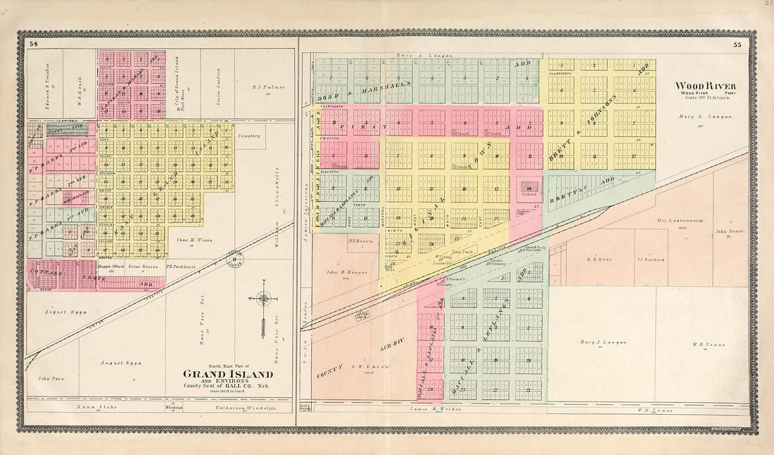 This old map of North East Part of Grand Island from Standard Atlas of Hall County, Nebraska from 1904 was created by Geo. A. Ogle & Co in 1904