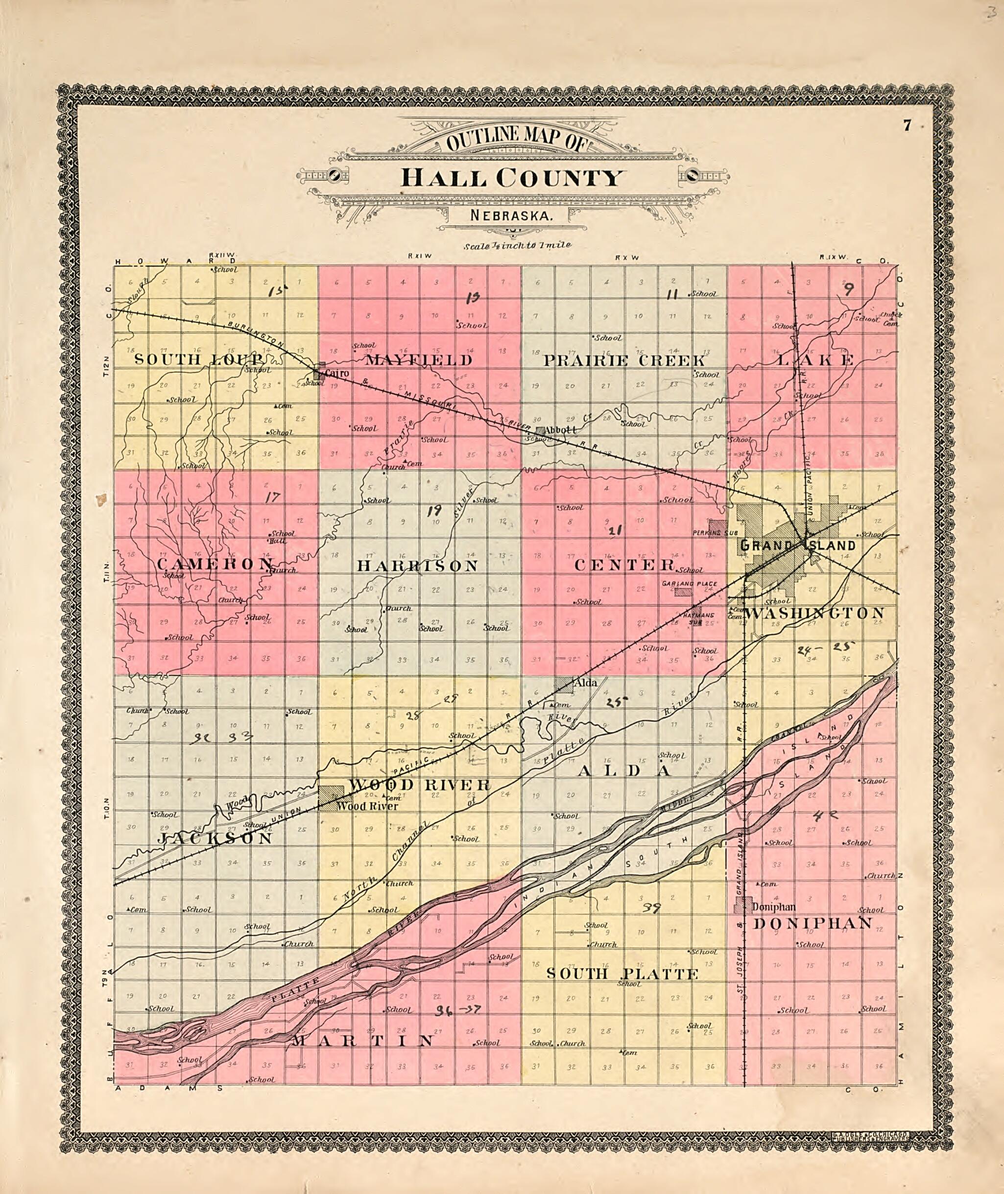 This old map of Ouline Map of Hall County from Standard Atlas of Hall County, Nebraska from 1904 was created by Geo. A. Ogle & Co in 1904