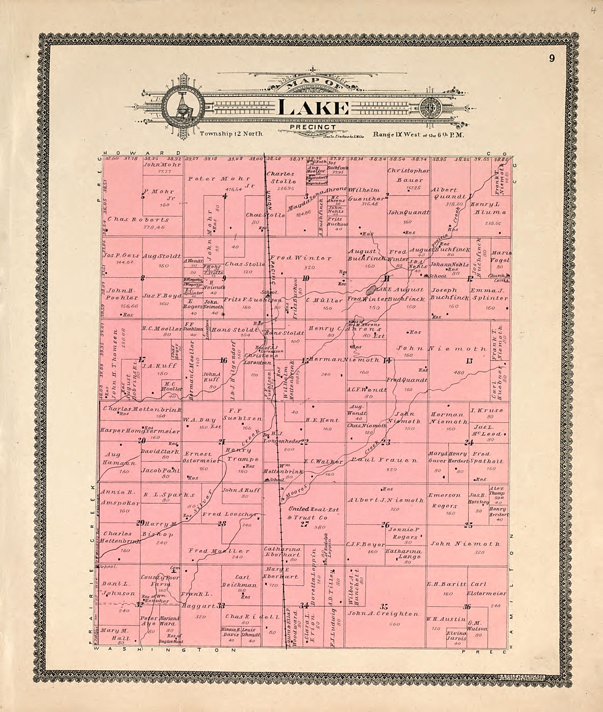 This old map of Lake from Standard Atlas of Hall County, Nebraska from 1904 was created by Geo. A. Ogle & Co in 1904