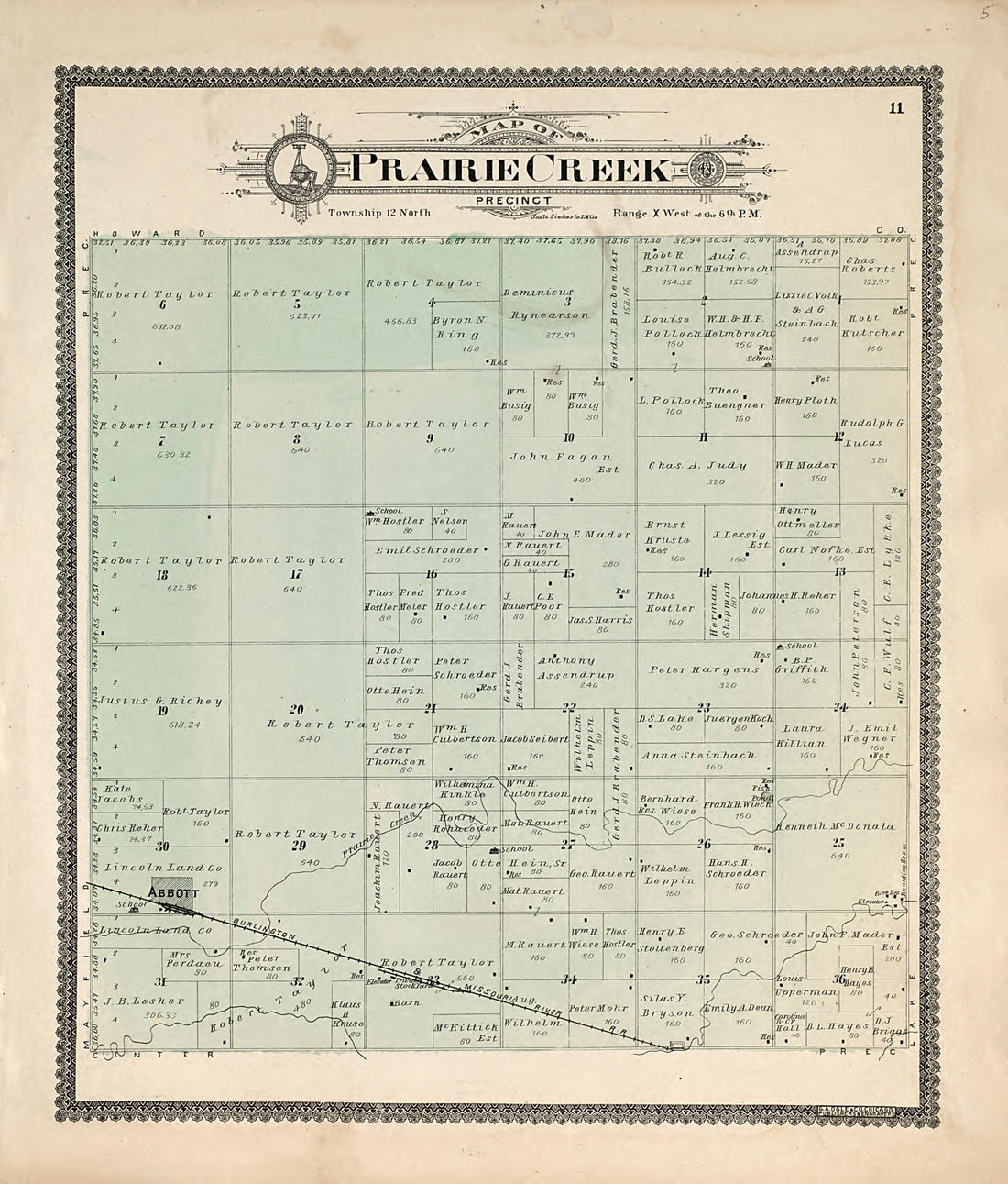 This old map of Prairie Creek from Standard Atlas of Hall County, Nebraska from 1904 was created by Geo. A. Ogle & Co in 1904