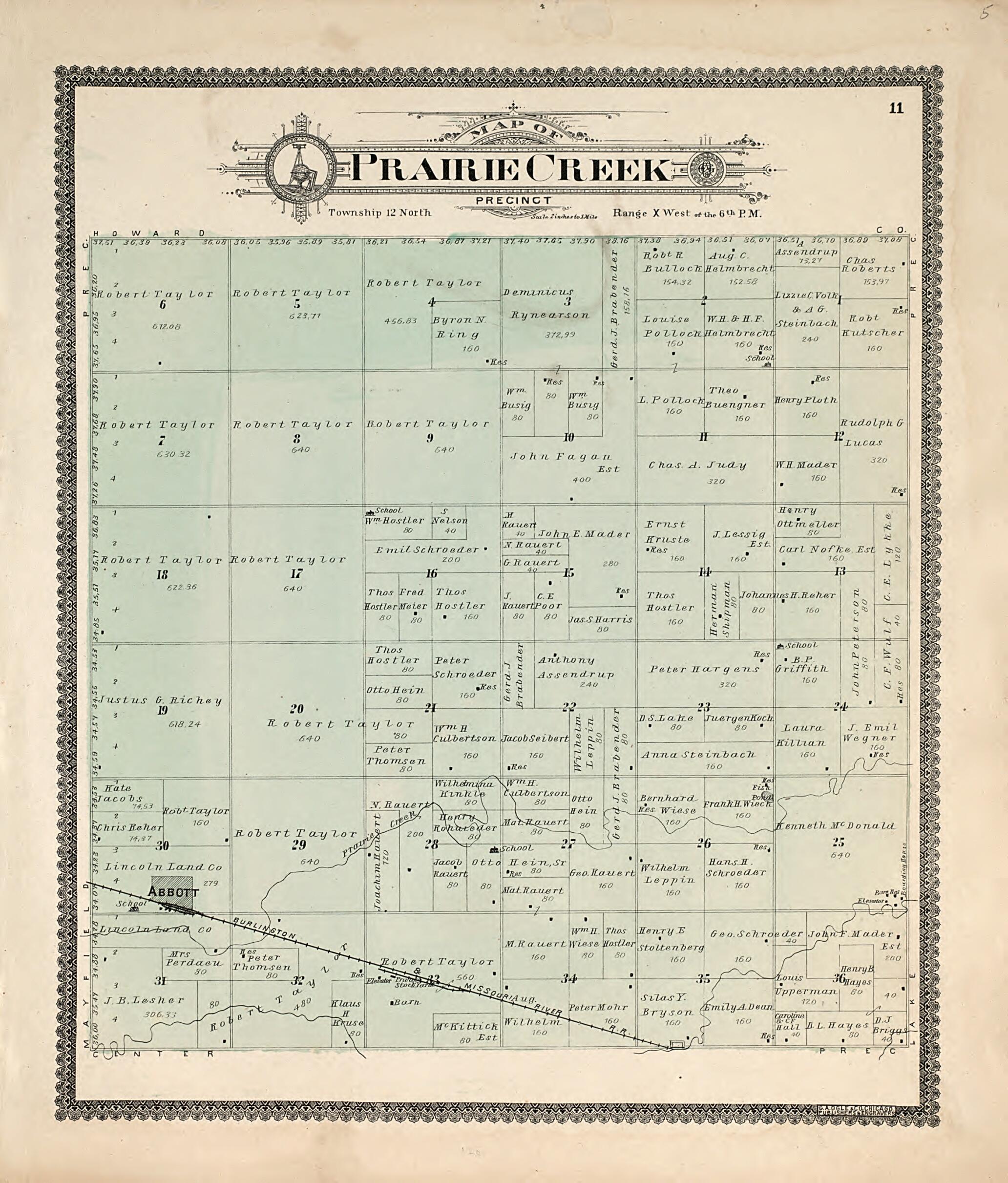 This old map of Prairie Creek from Standard Atlas of Hall County, Nebraska from 1904 was created by Geo. A. Ogle & Co in 1904