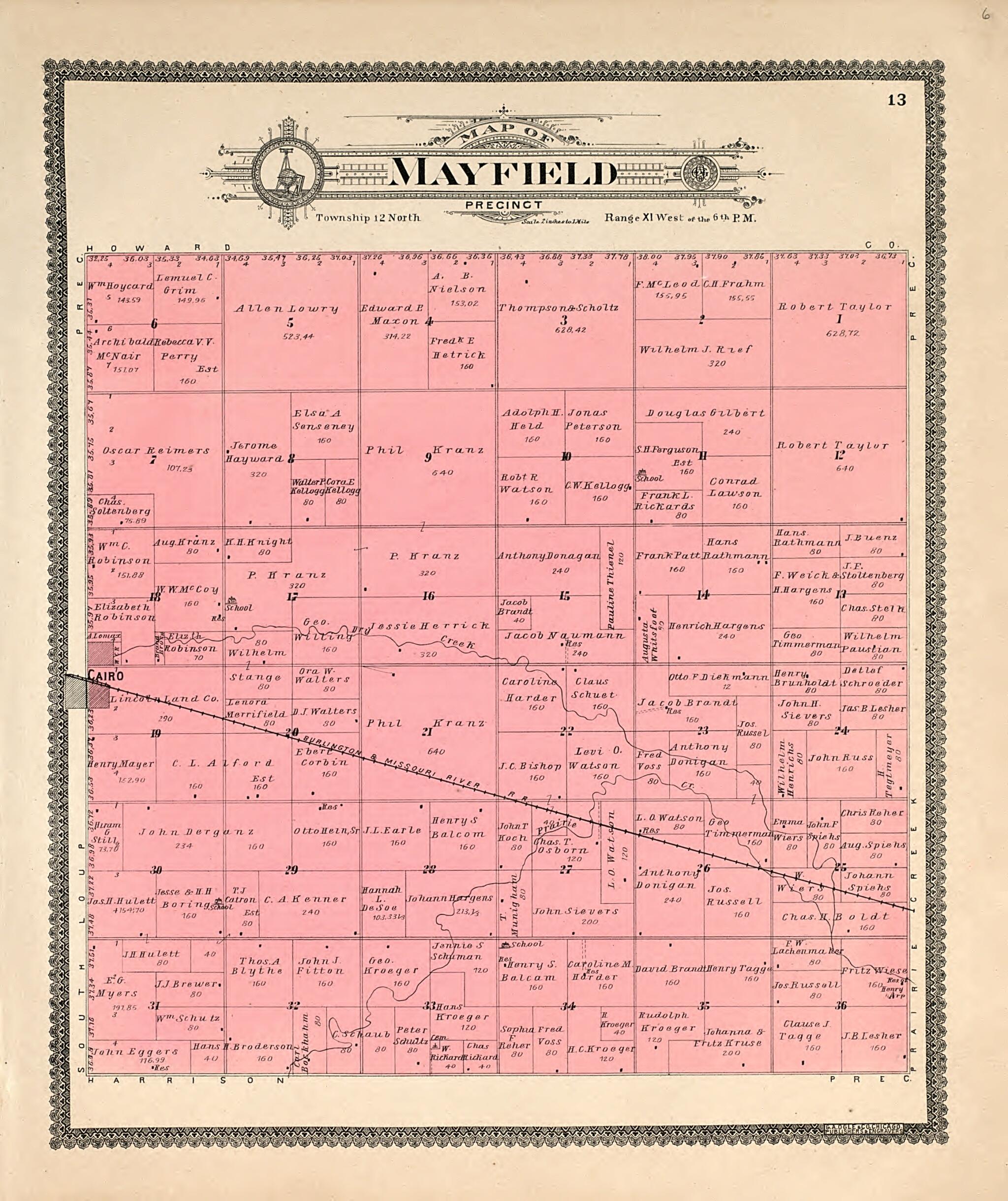 This old map of Mayfield from Standard Atlas of Hall County, Nebraska from 1904 was created by Geo. A. Ogle & Co in 1904