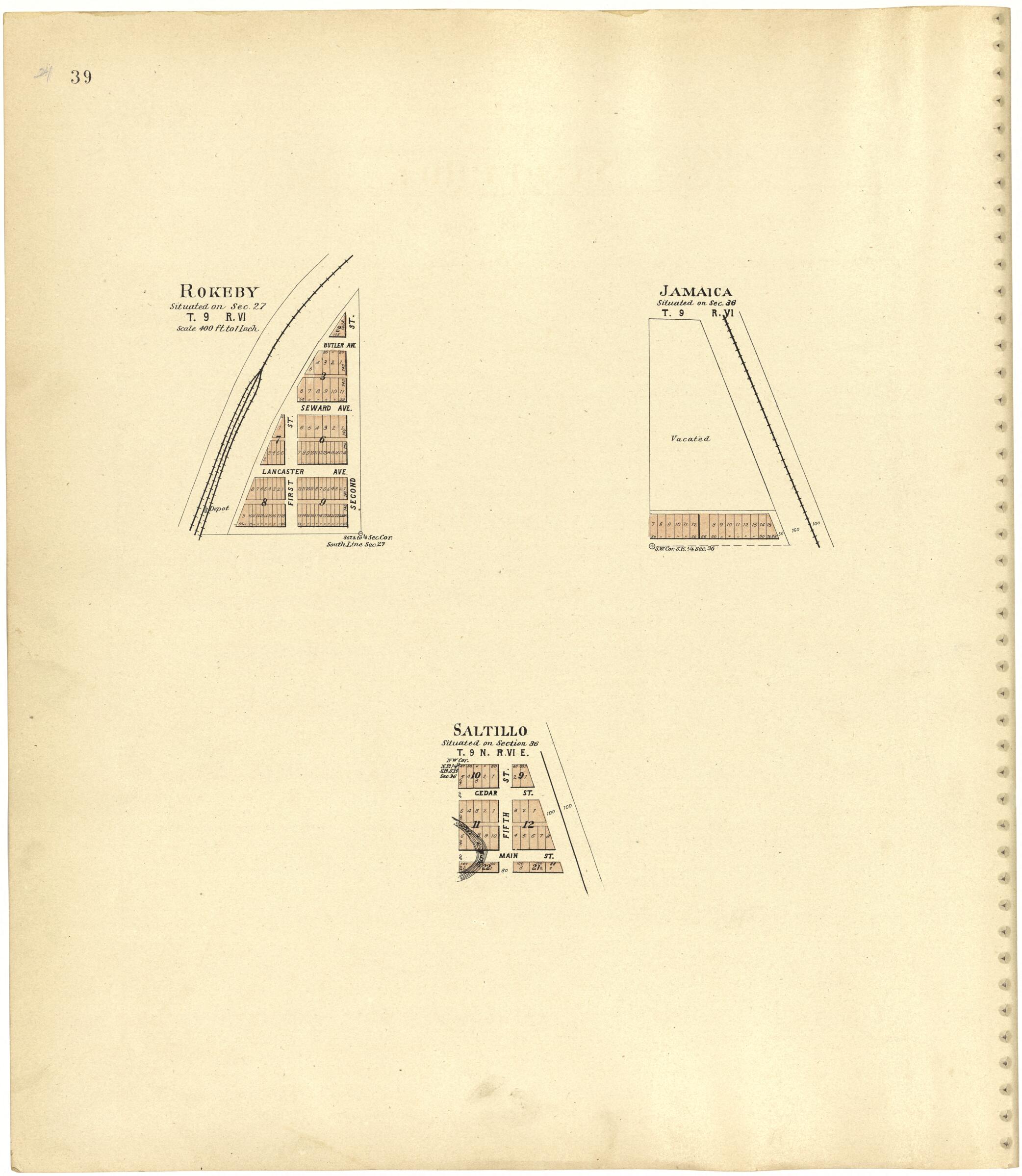 This old map of Rokeby; Jamaica; Saltillo from Plat Book of Lancaster County, Nebraska from 1903 was created by Brown-Scoville Publishing Company in 1903