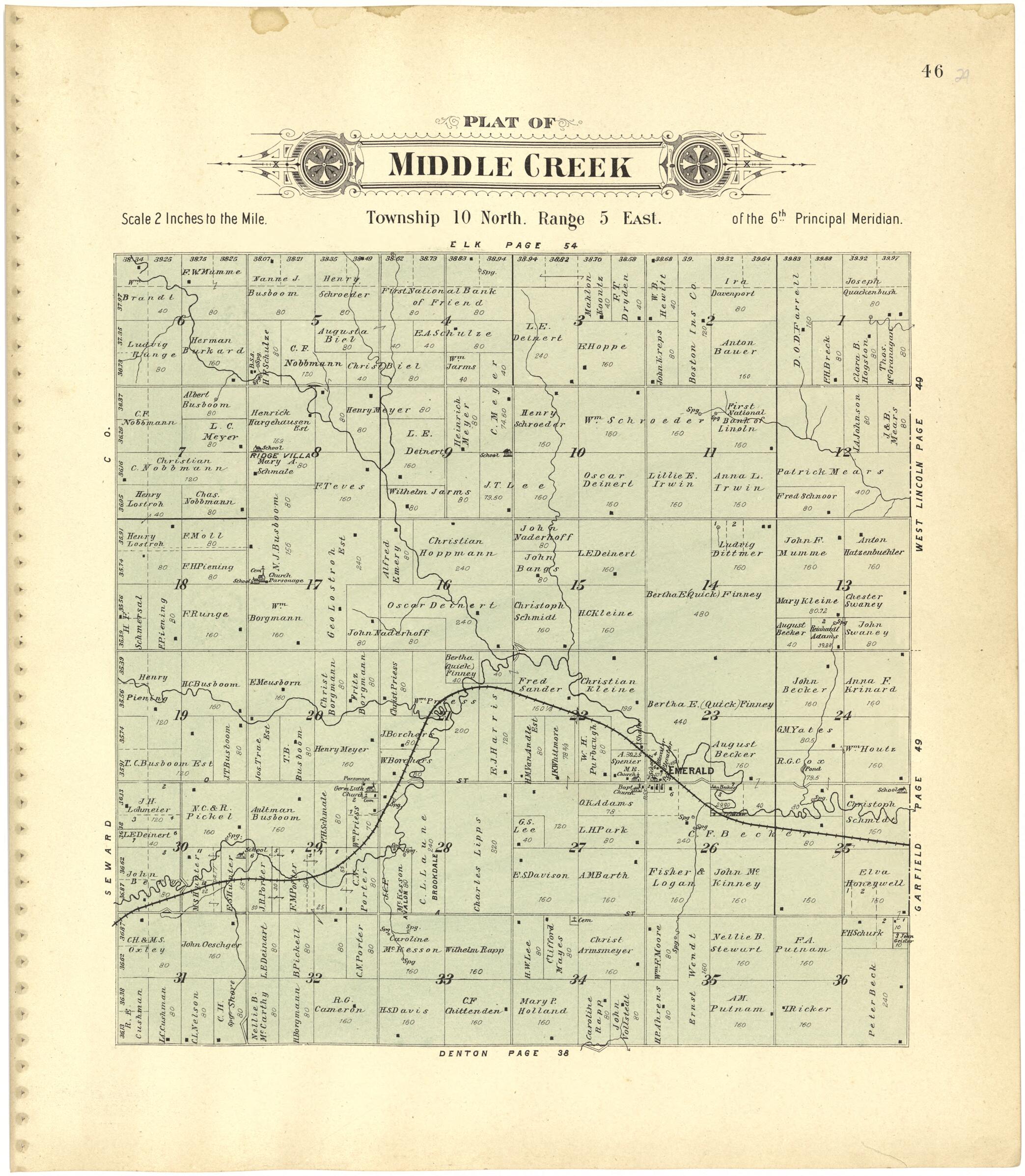 This old map of Plat of Middle Creek from Plat Book of Lancaster County, Nebraska from 1903 was created by Brown-Scoville Publishing Company in 1903