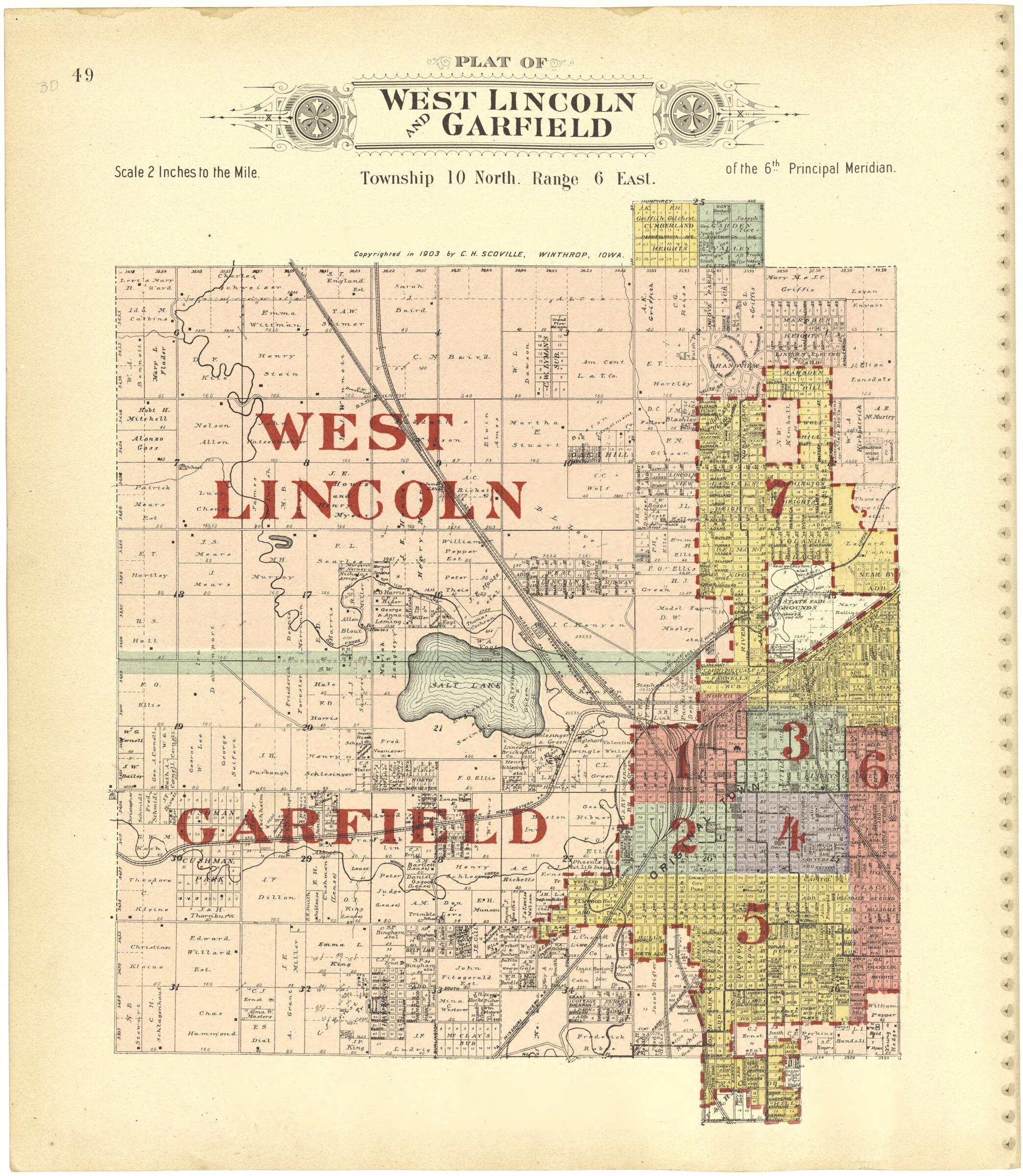 This old map of Plat of West Lincoln and Garfield from Plat Book of Lancaster County, Nebraska from 1903 was created by Brown-Scoville Publishing Company in 1903