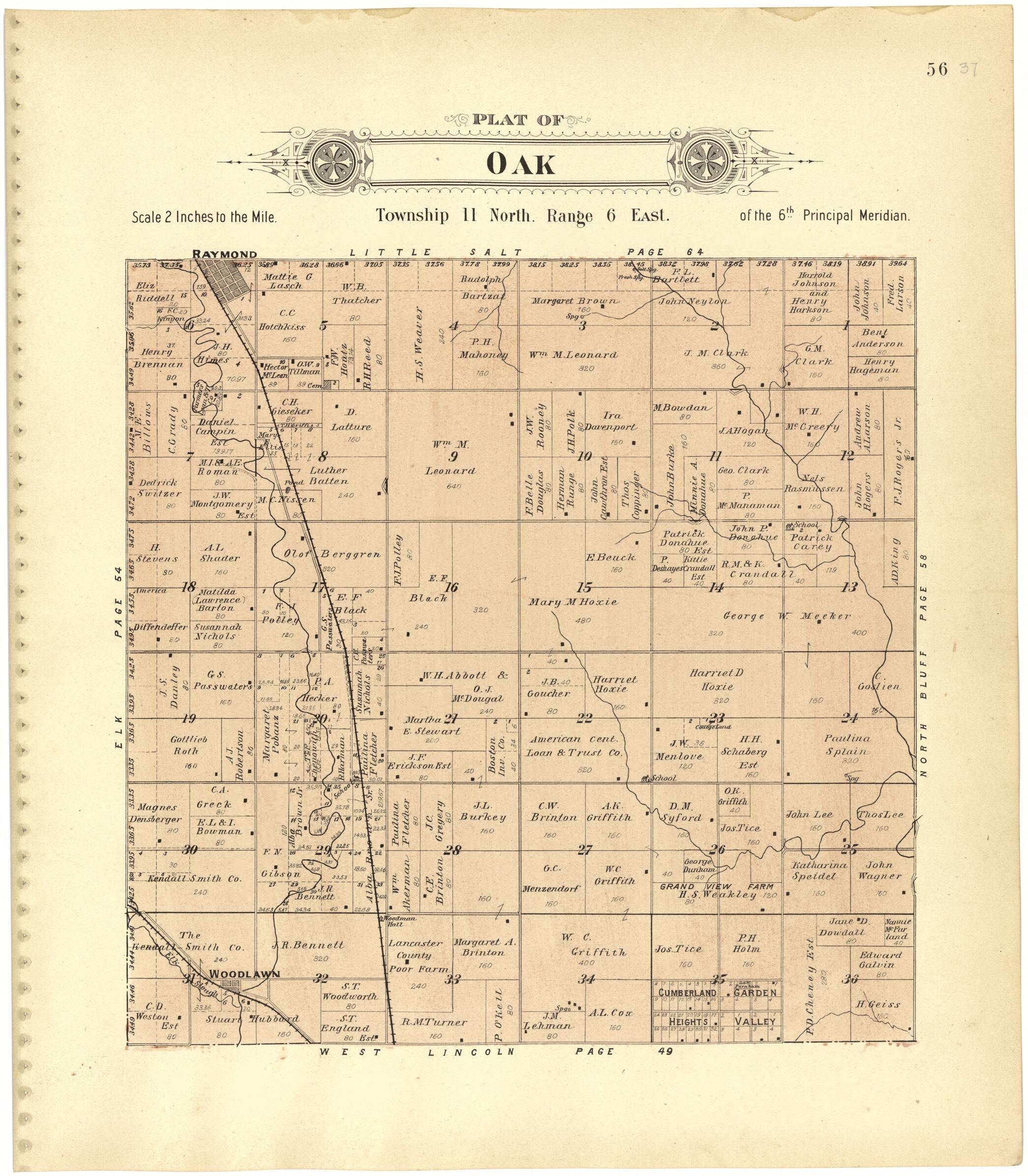 This old map of Plat of Oak from Plat Book of Lancaster County, Nebraska from 1903 was created by Brown-Scoville Publishing Company in 1903