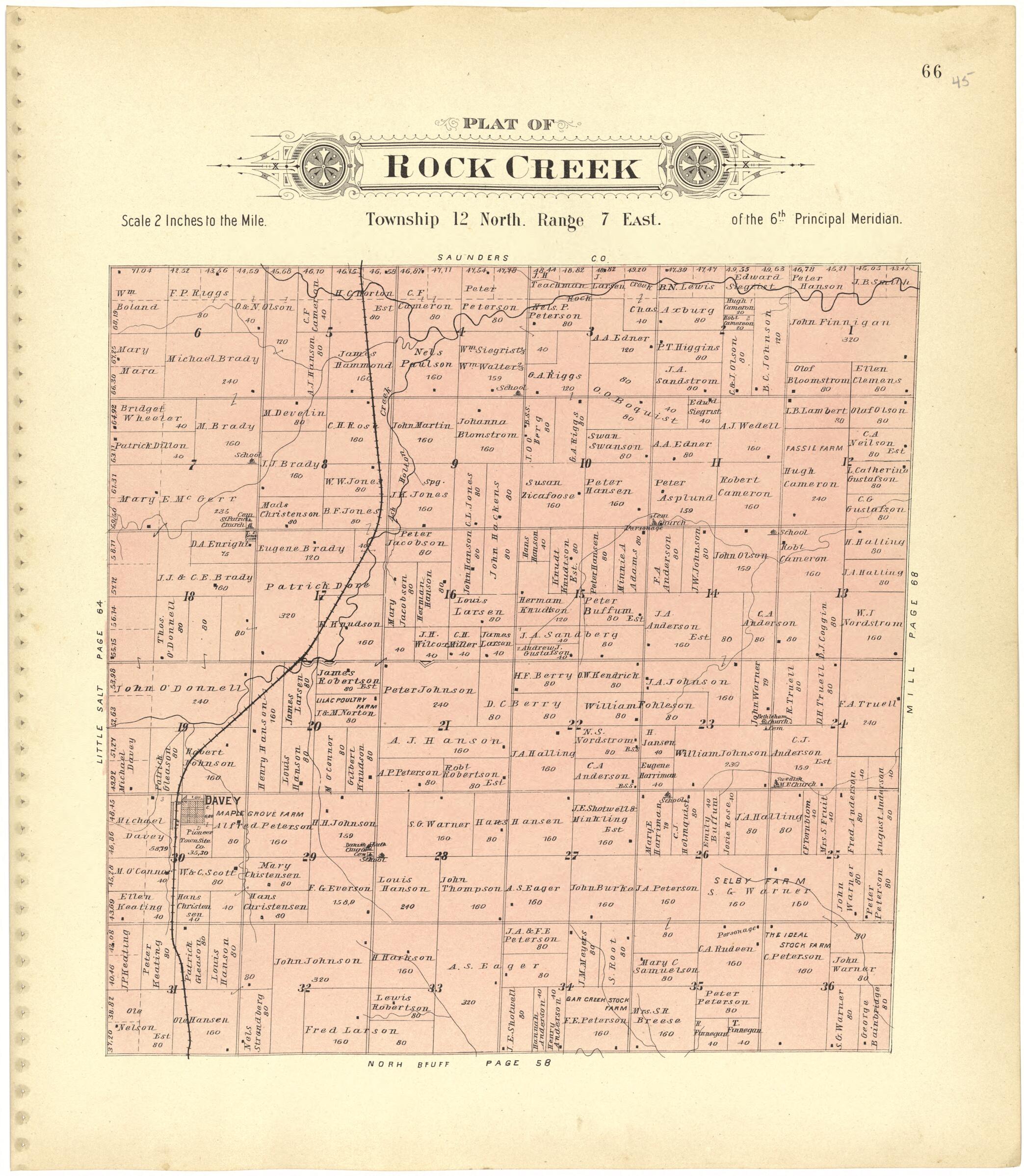 This old map of Plat of Rock Creek from Plat Book of Lancaster County, Nebraska from 1903 was created by Brown-Scoville Publishing Company in 1903