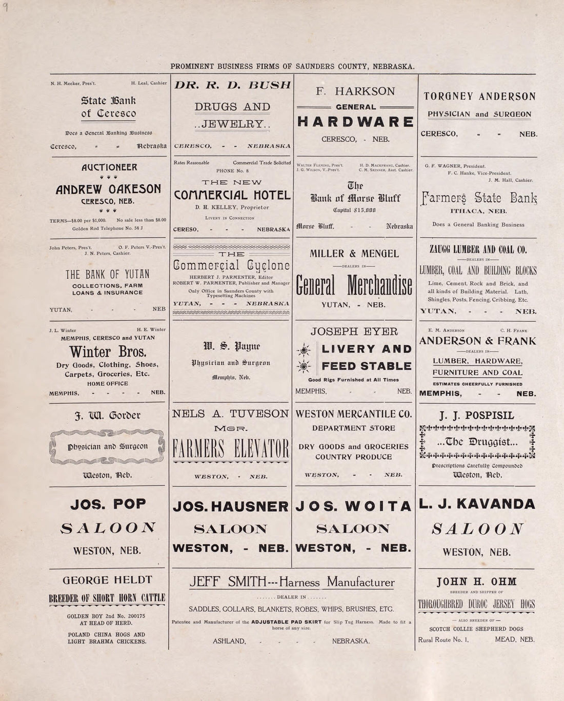 This old map of Prominent Business Firms of Saunders County, NE from Plat Book of Saunders County, Nebraska from 1907 was created by Brown-Scoville Publishing Company in 1907