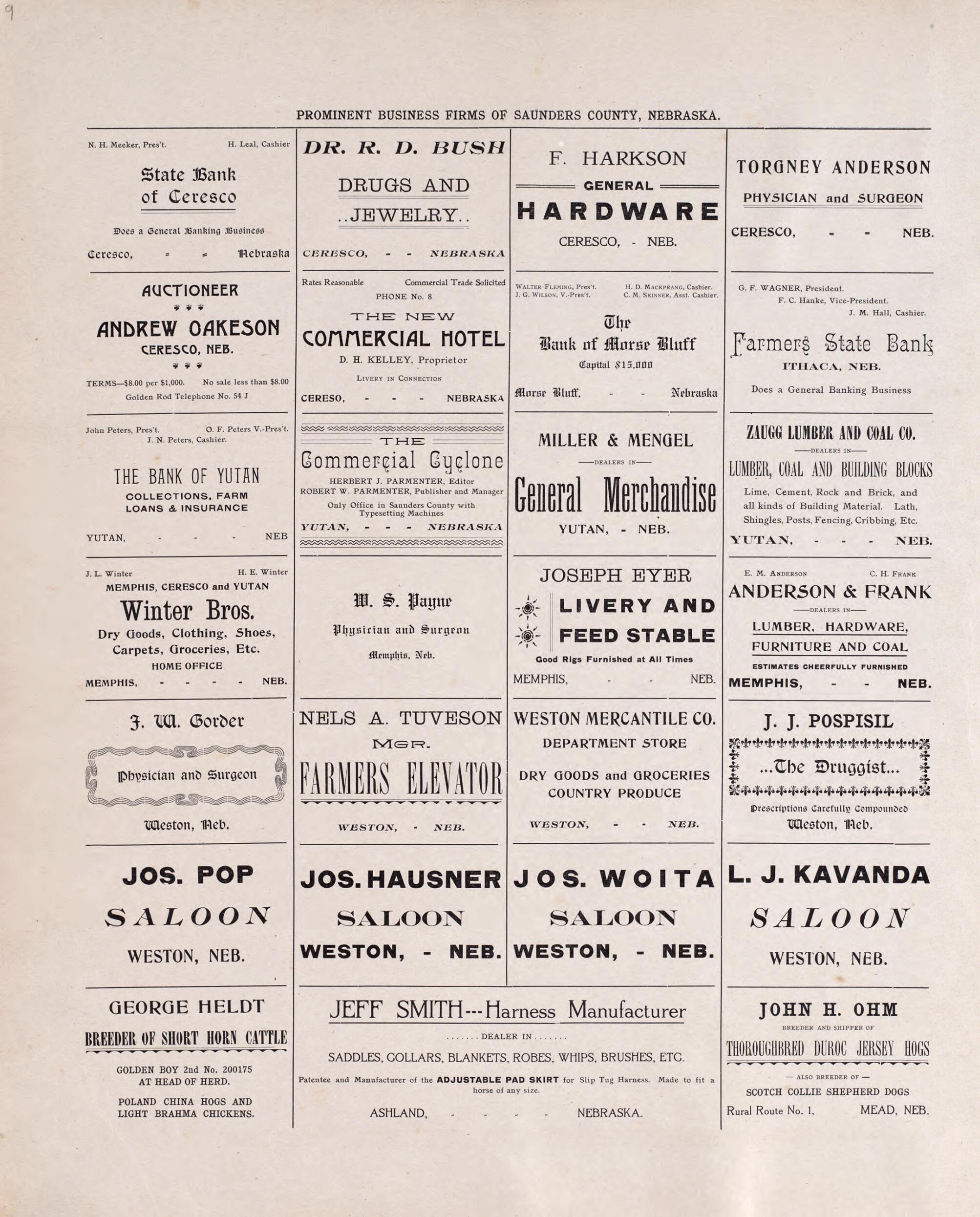 This old map of Prominent Business Firms of Saunders County, NE from Plat Book of Saunders County, Nebraska from 1907 was created by Brown-Scoville Publishing Company in 1907